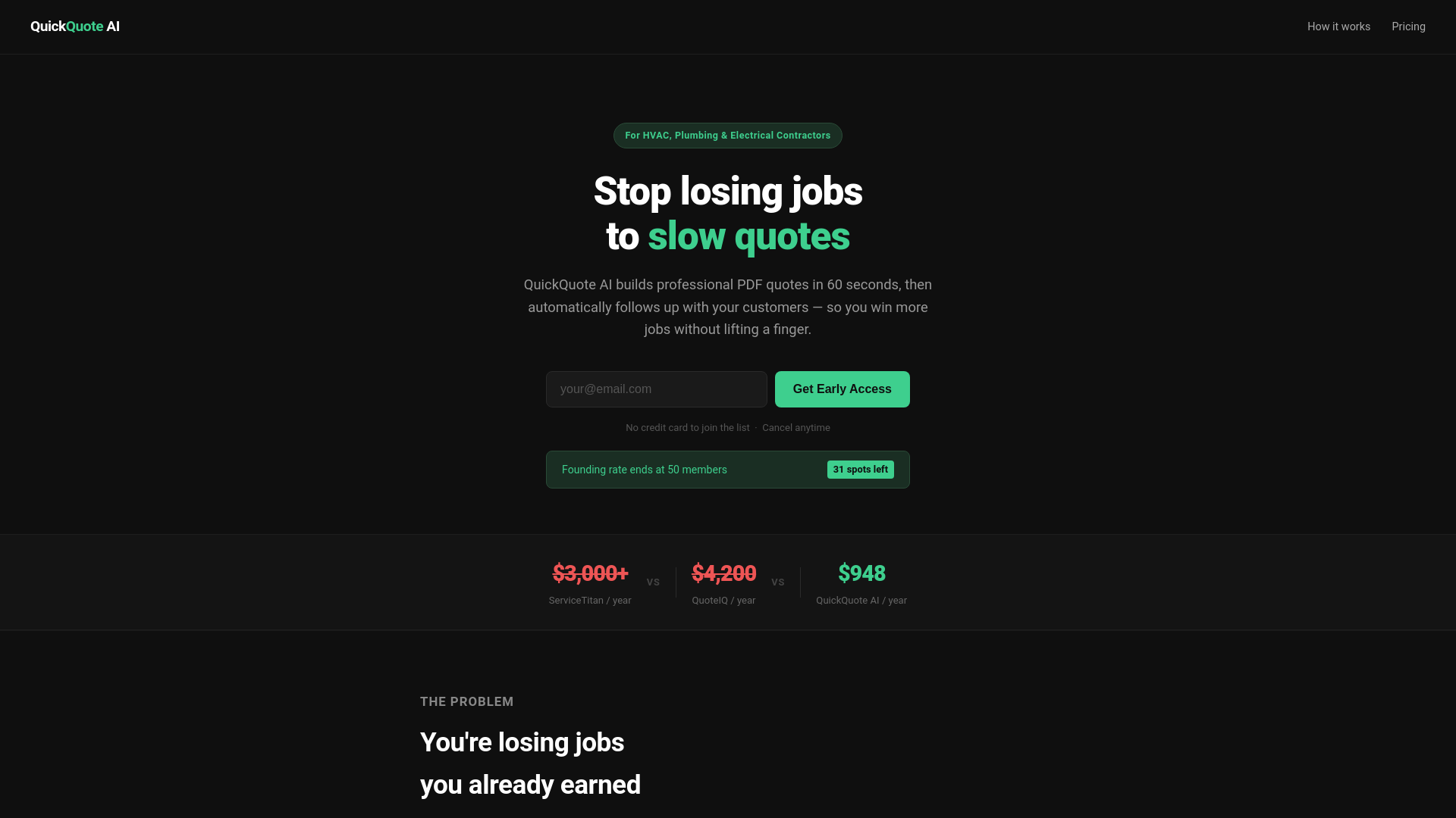 website screenshot of https://quickquoteai.org/