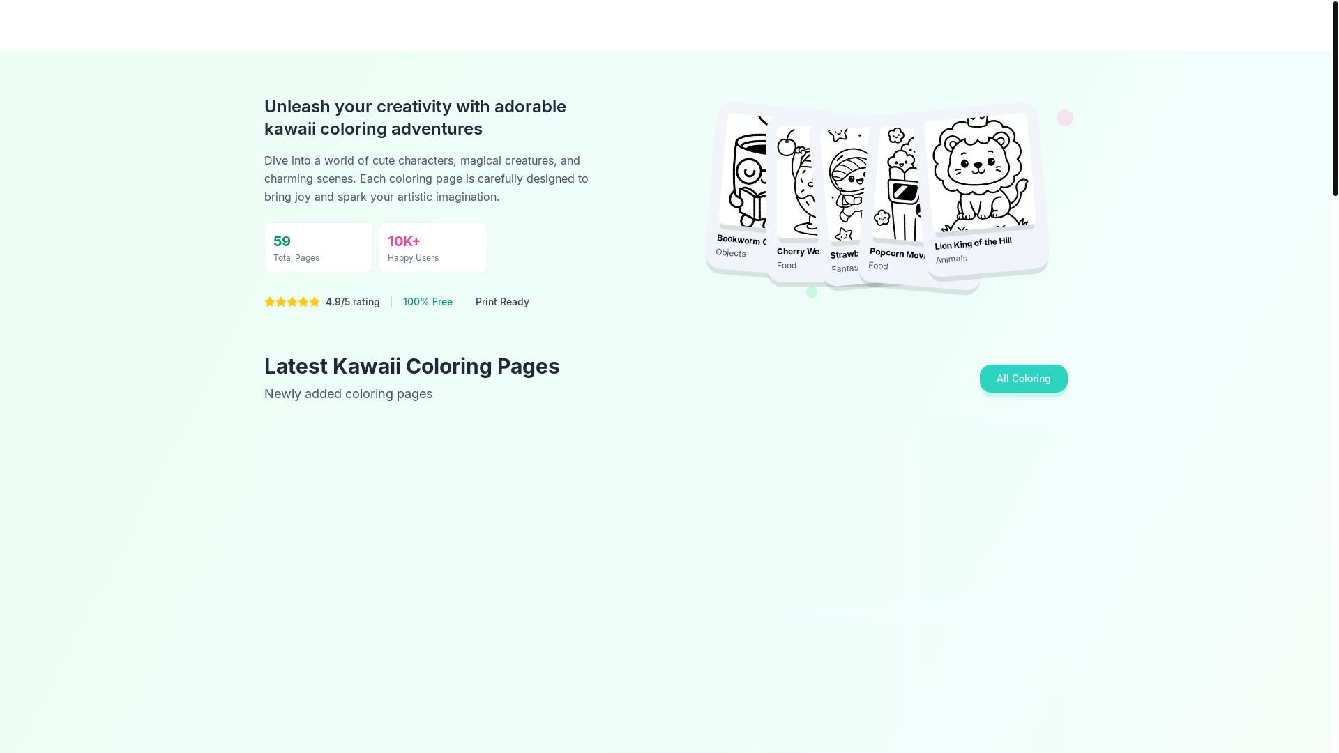 website screenshot of https://kawaiicoloring.org/