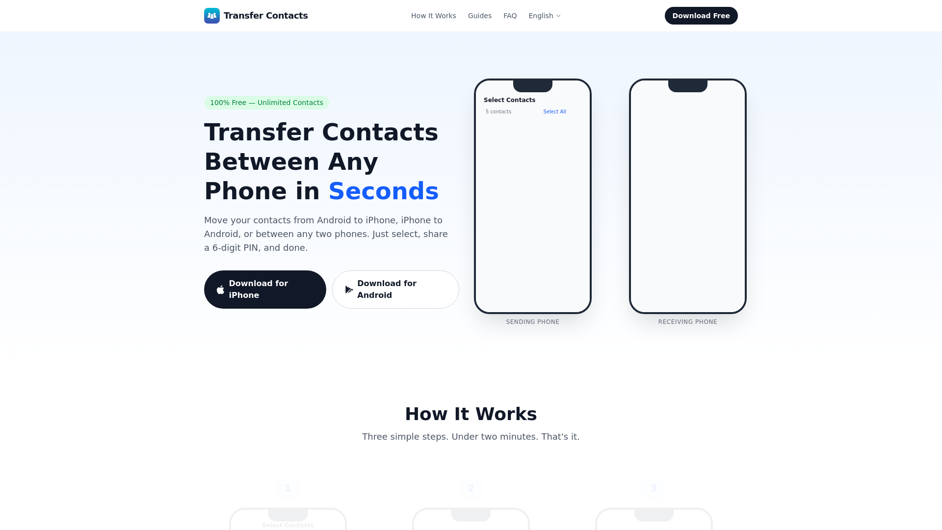website screenshot of https://transfercontacts-website.pages.dev/