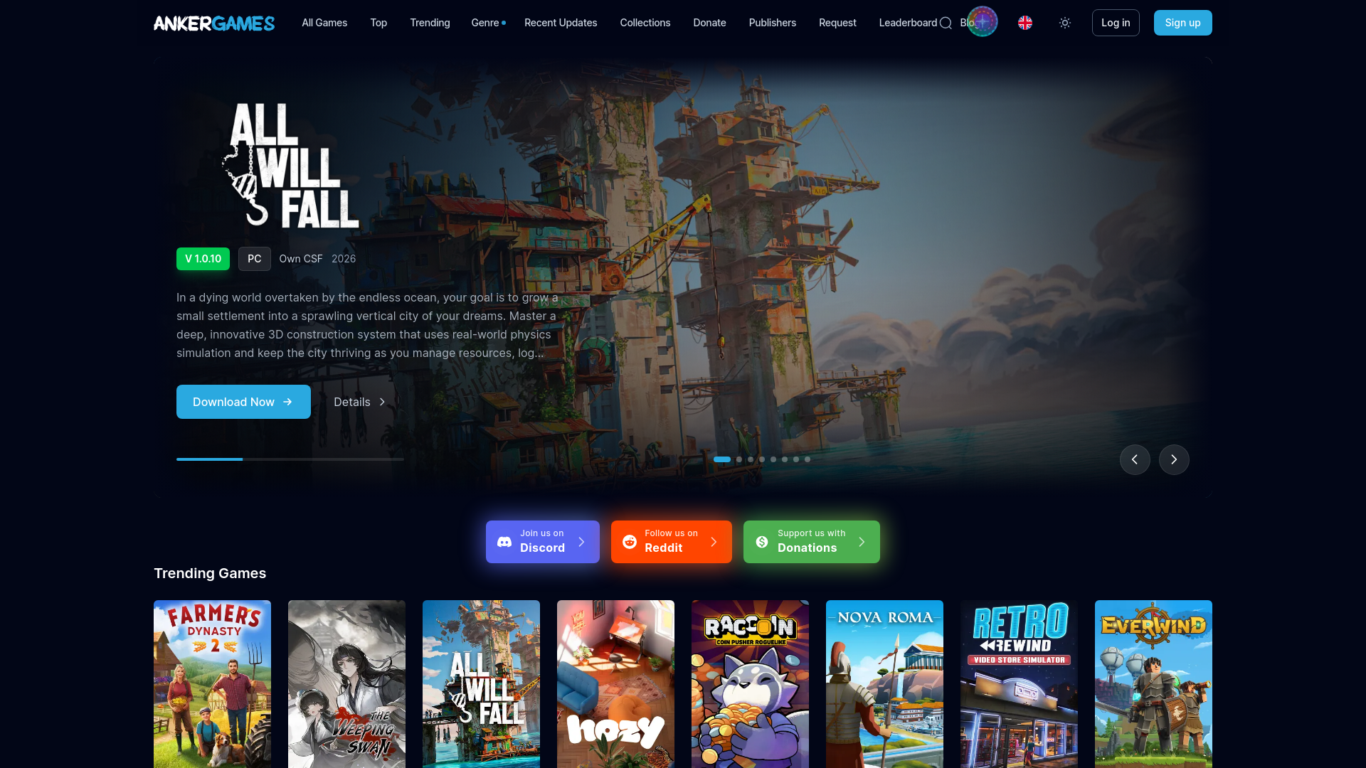 website screenshot of https://ankergames.net/