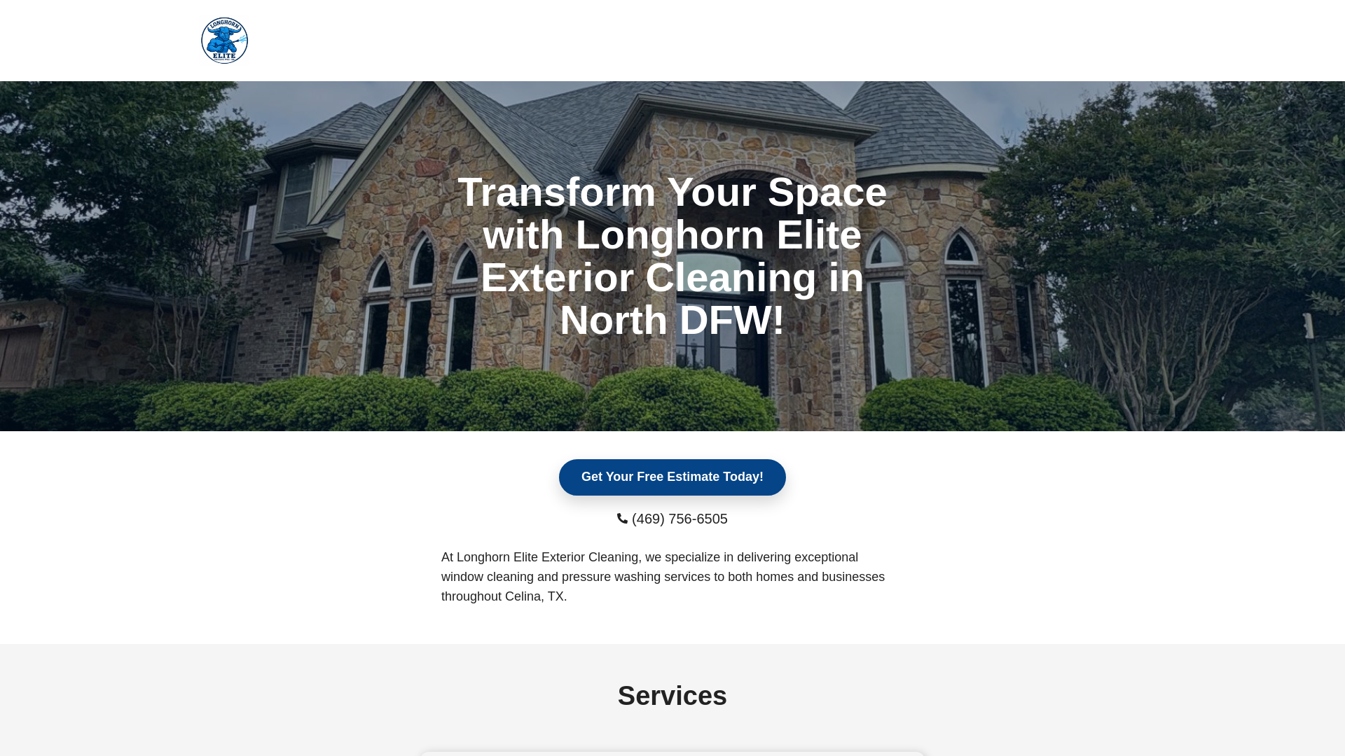 website screenshot of https://longhorneliteexteriorcleaning.com/