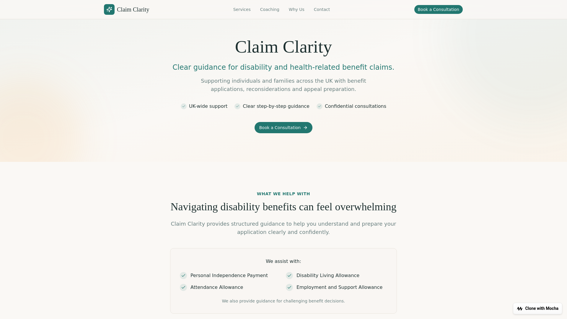 website screenshot of https://claim-clarity.co.uk/