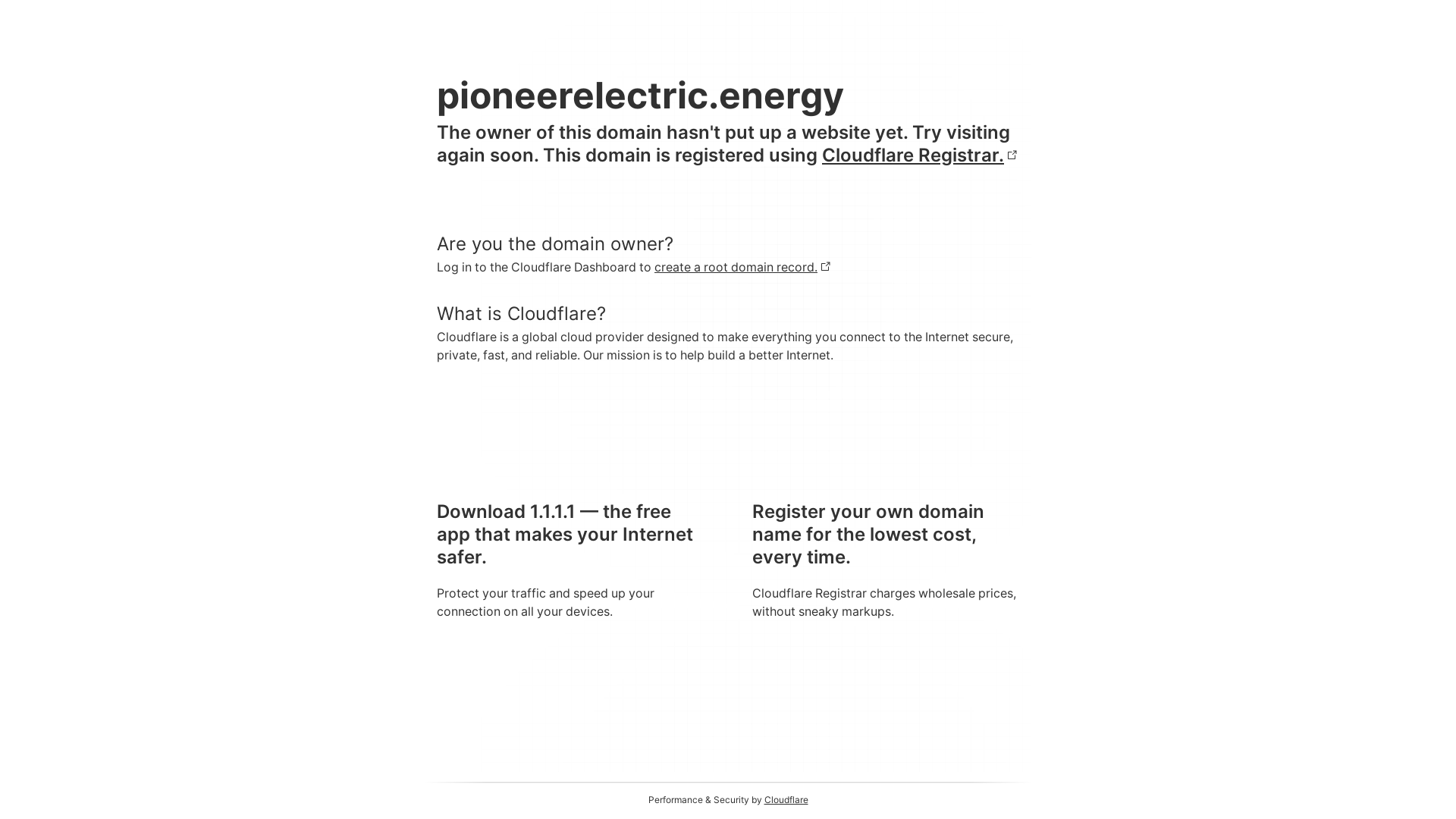 website screenshot of https://pioneerelectric.energy/