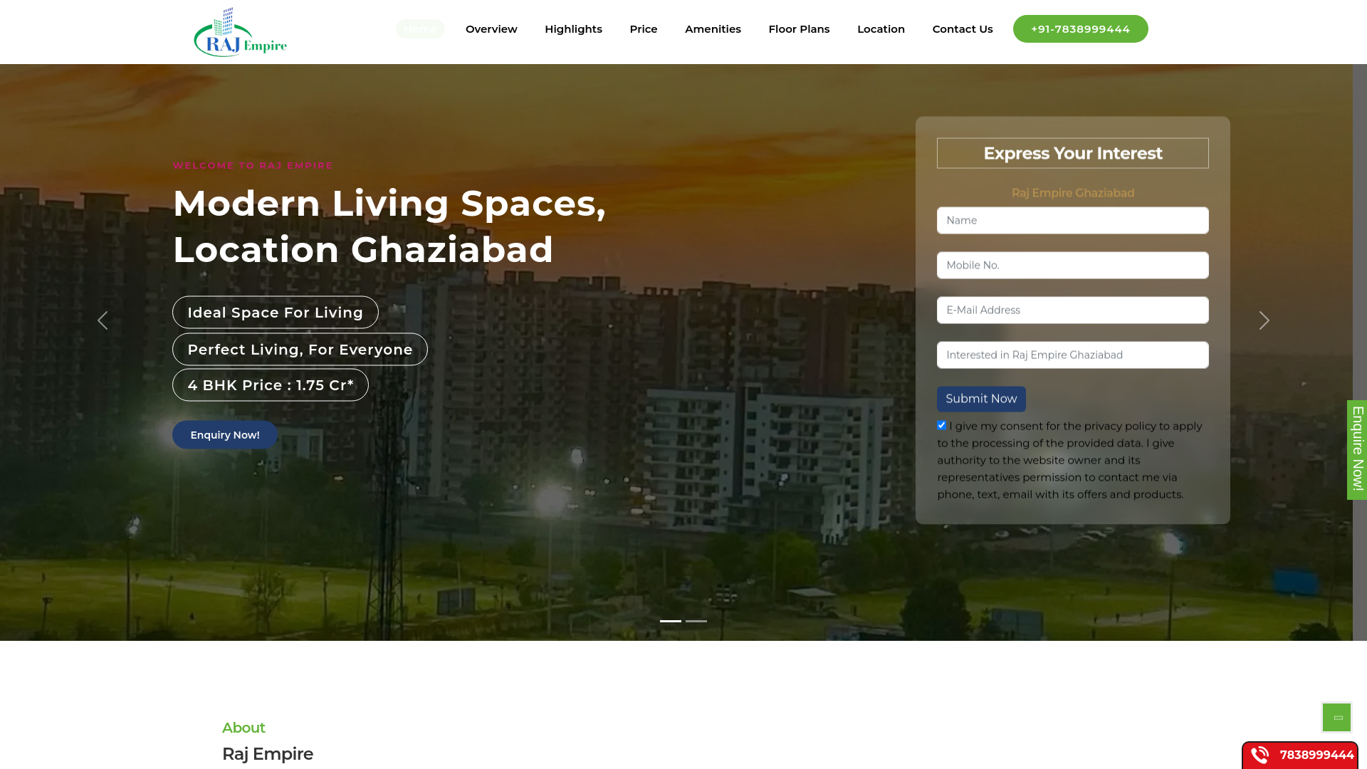 website screenshot of https://rajempires.com/