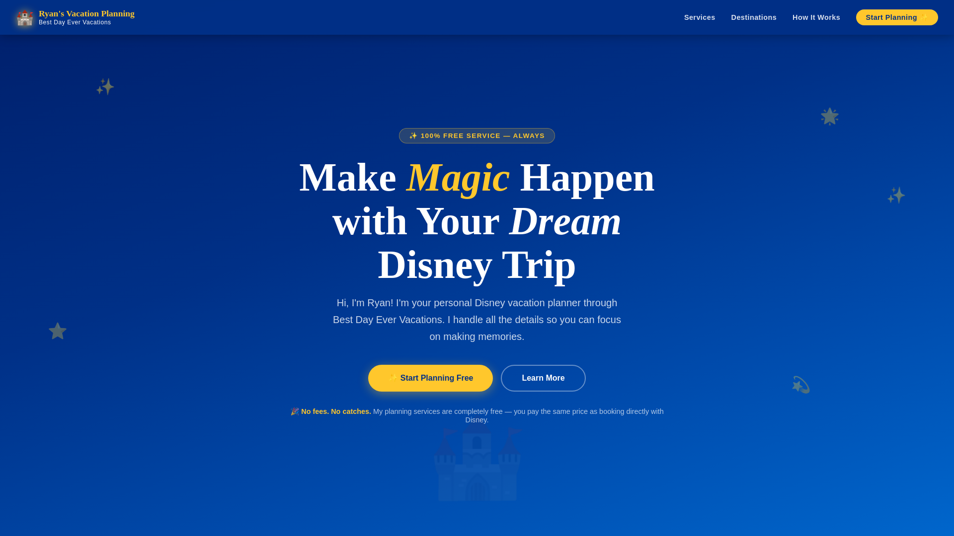 website screenshot of https://ryansvacationplanning.com/