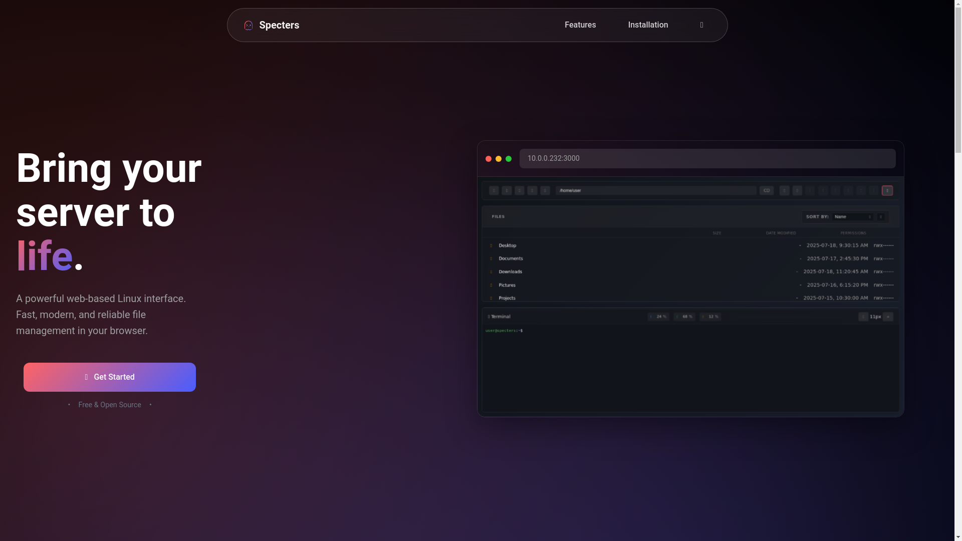 website screenshot of https://specters.dev/