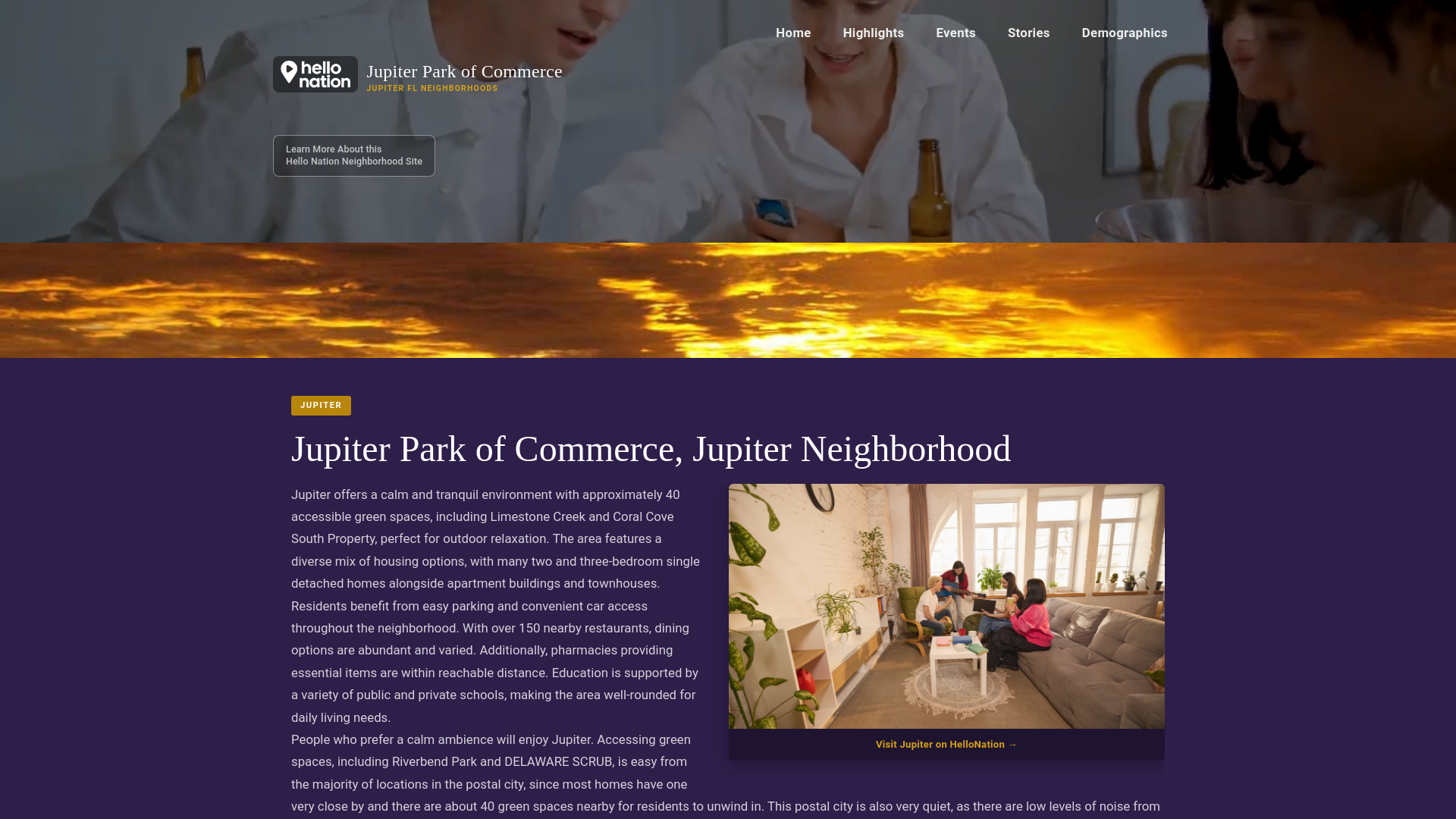 website screenshot of https://jupiterparkofcommercejupiterneighborhood.org/