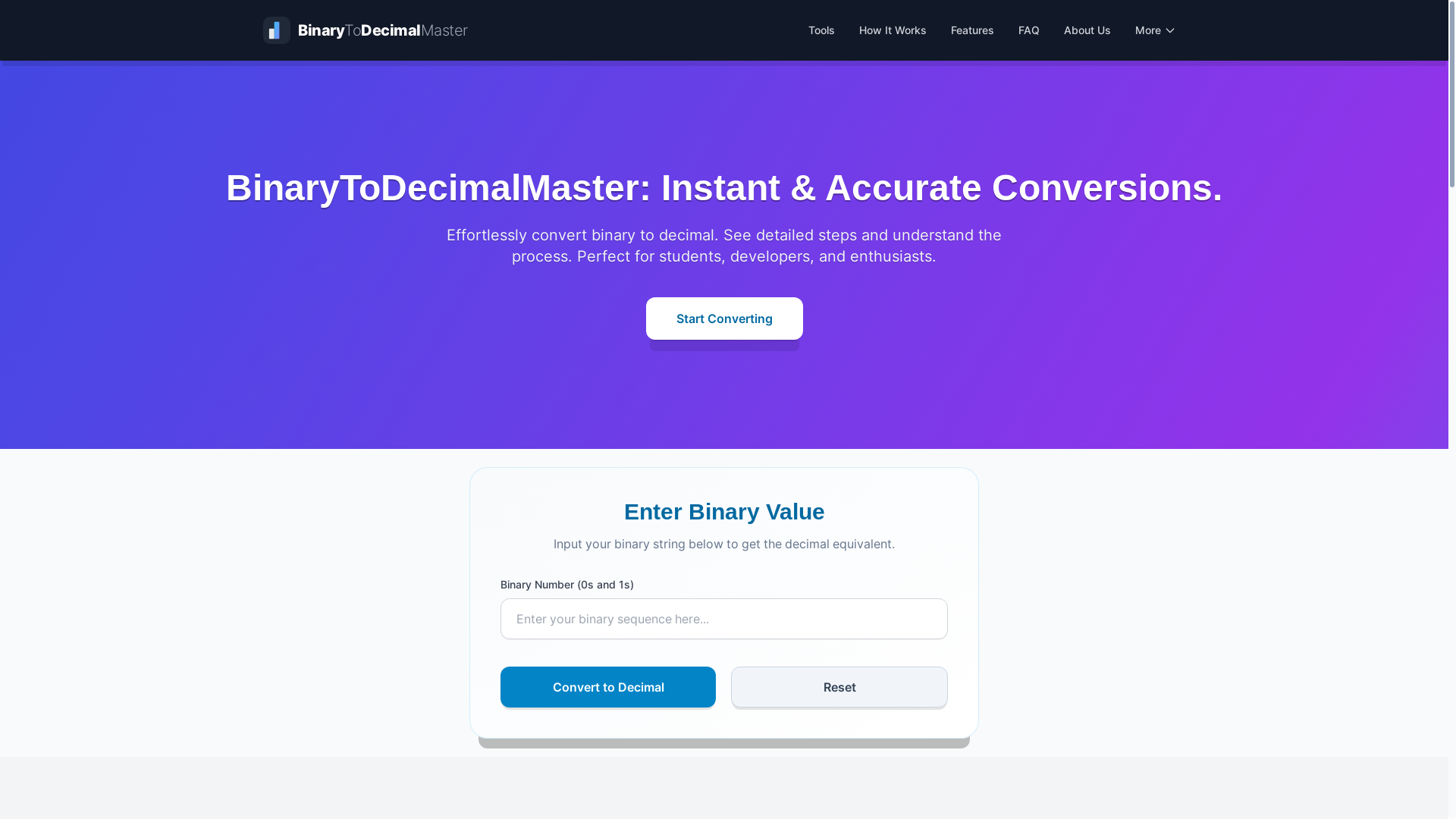 website screenshot of https://binarytodecimalmaster.pages.dev/