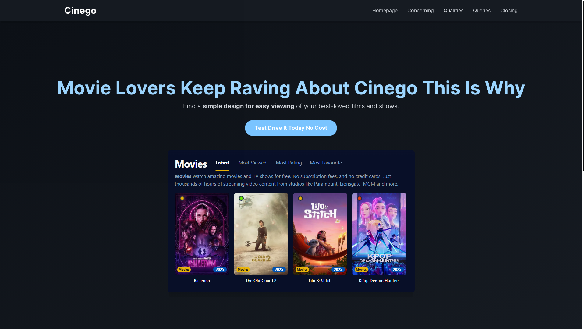 website screenshot of https://cinego-5fo8.pages.dev/