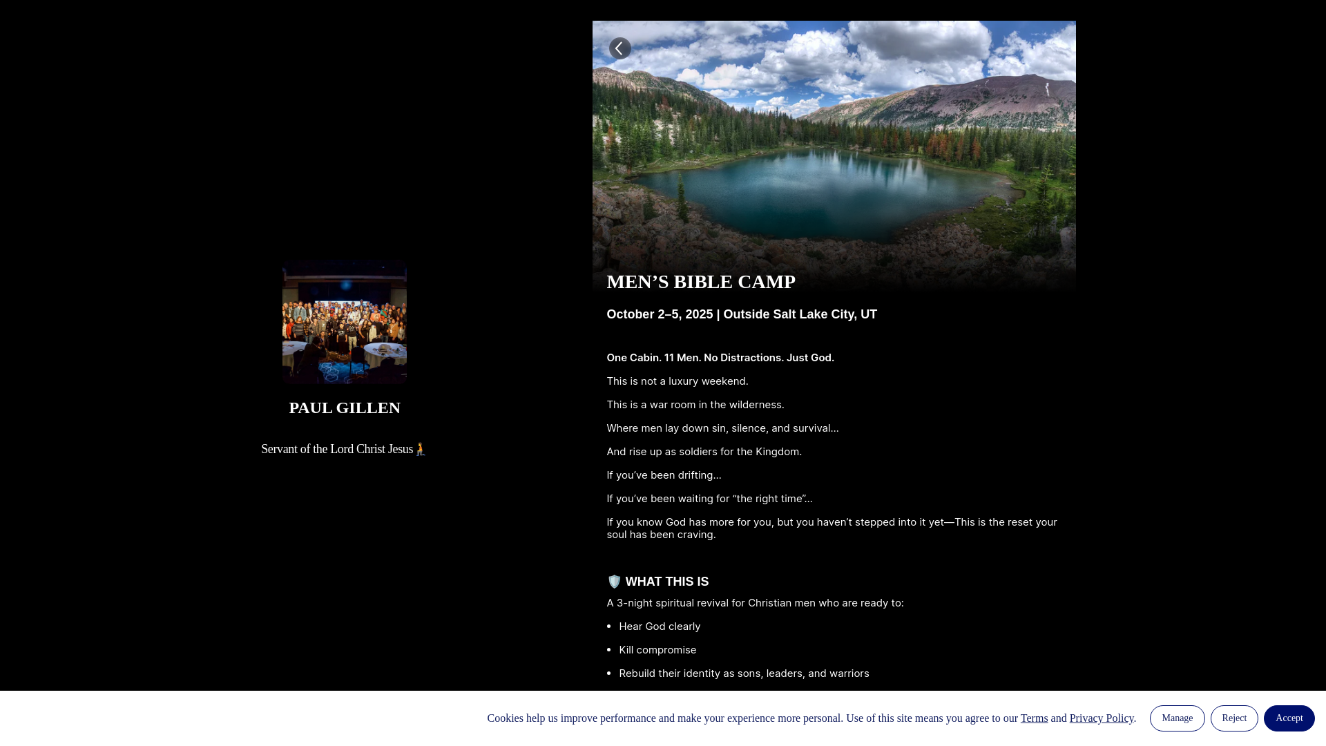 website screenshot of https://mensbiblecamp.com/