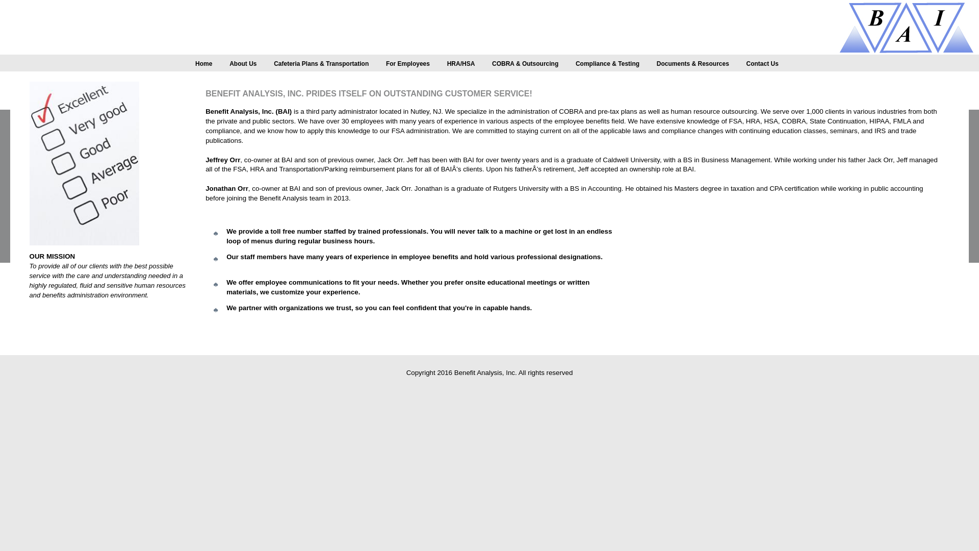 website screenshot of https://www.benefitanalysis.com/about_us.htm