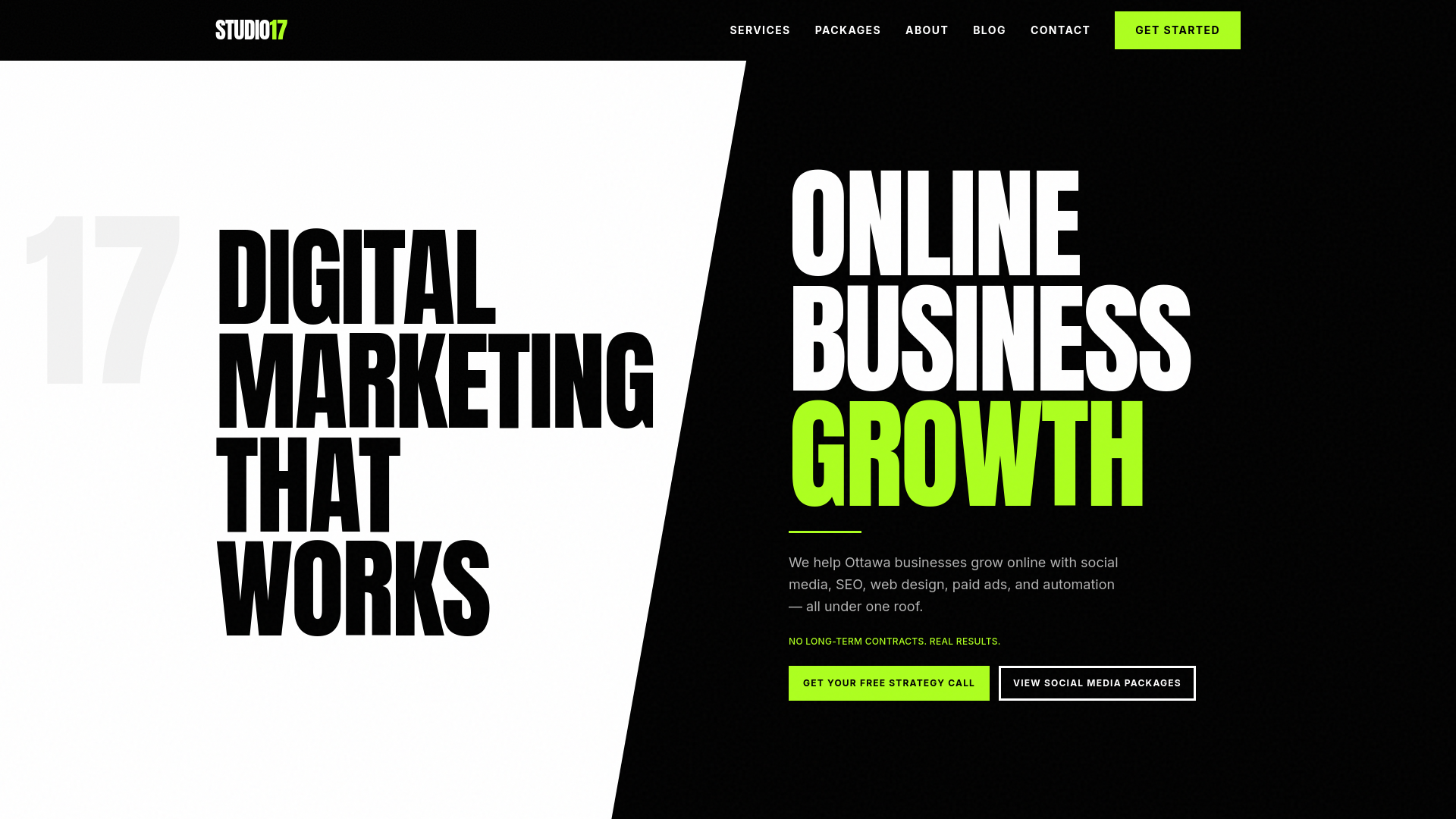 website screenshot of https://studio17marketing.ca