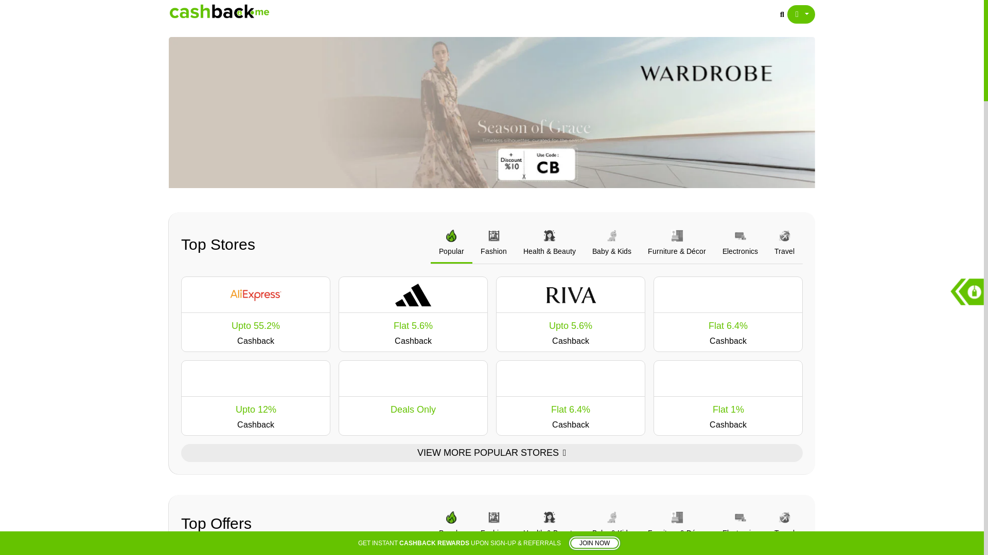 website screenshot of https://cashback.me/