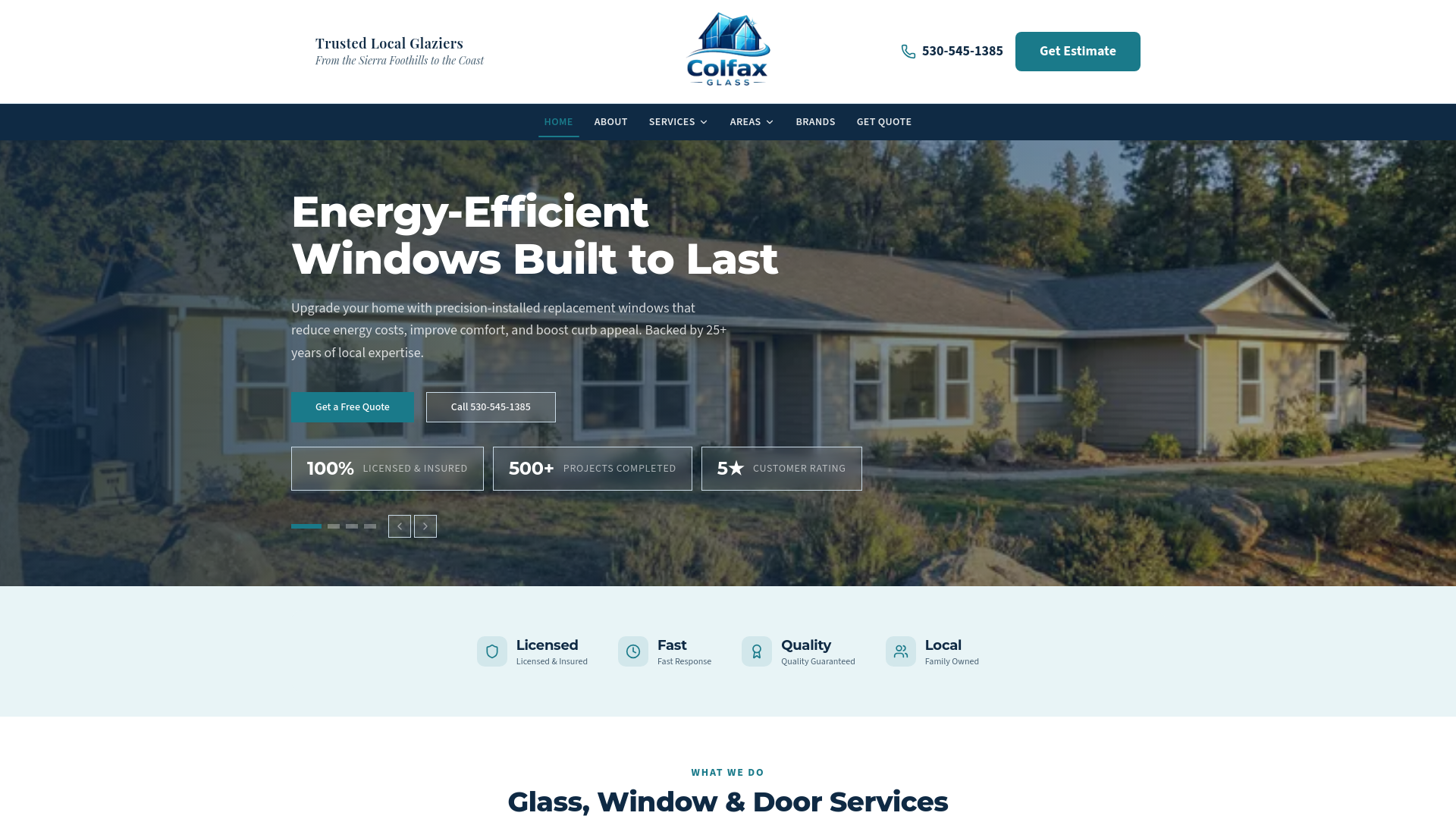 website screenshot of https://colfaxglass.com/