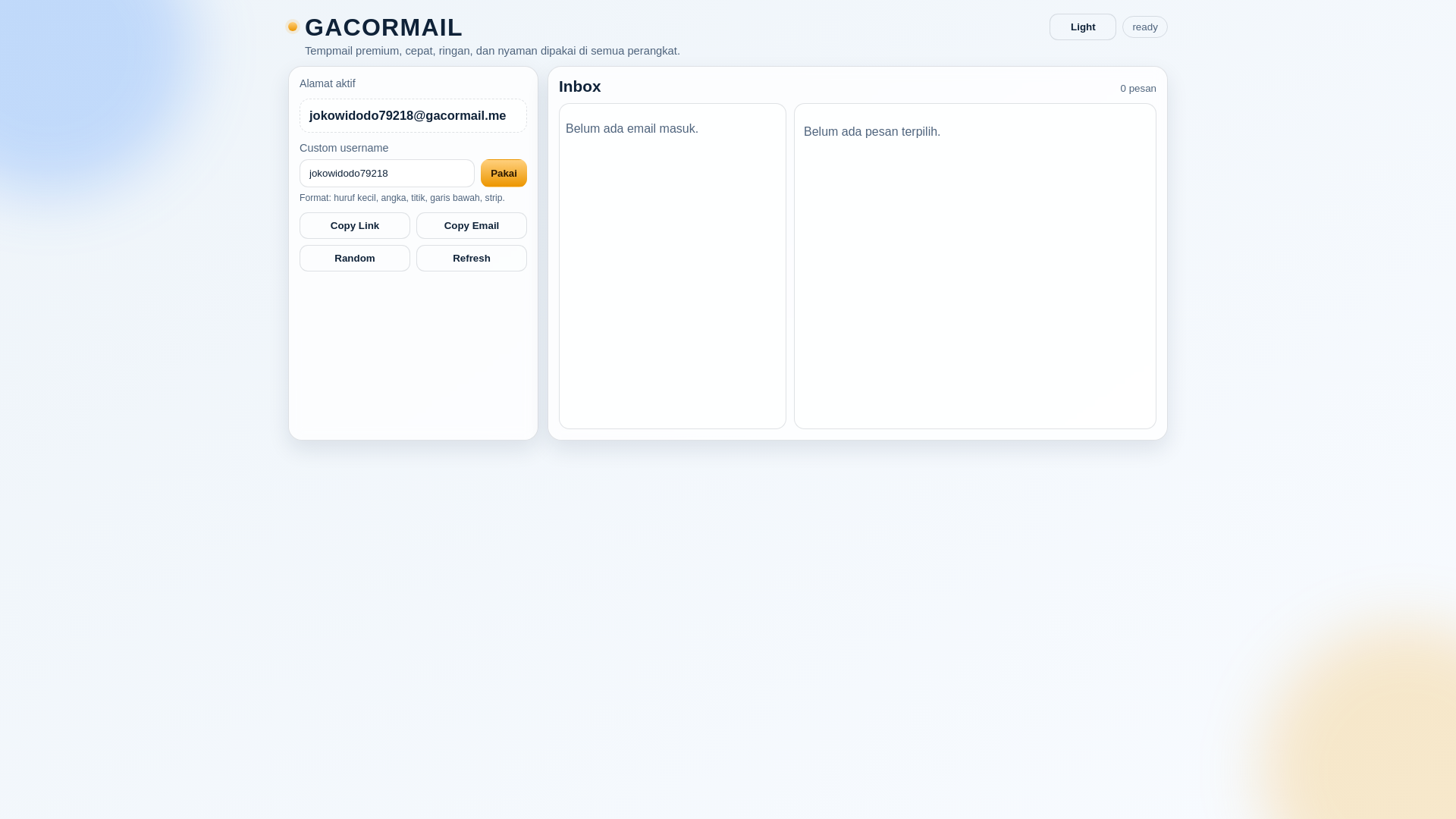 website screenshot of https://gacormail.me/