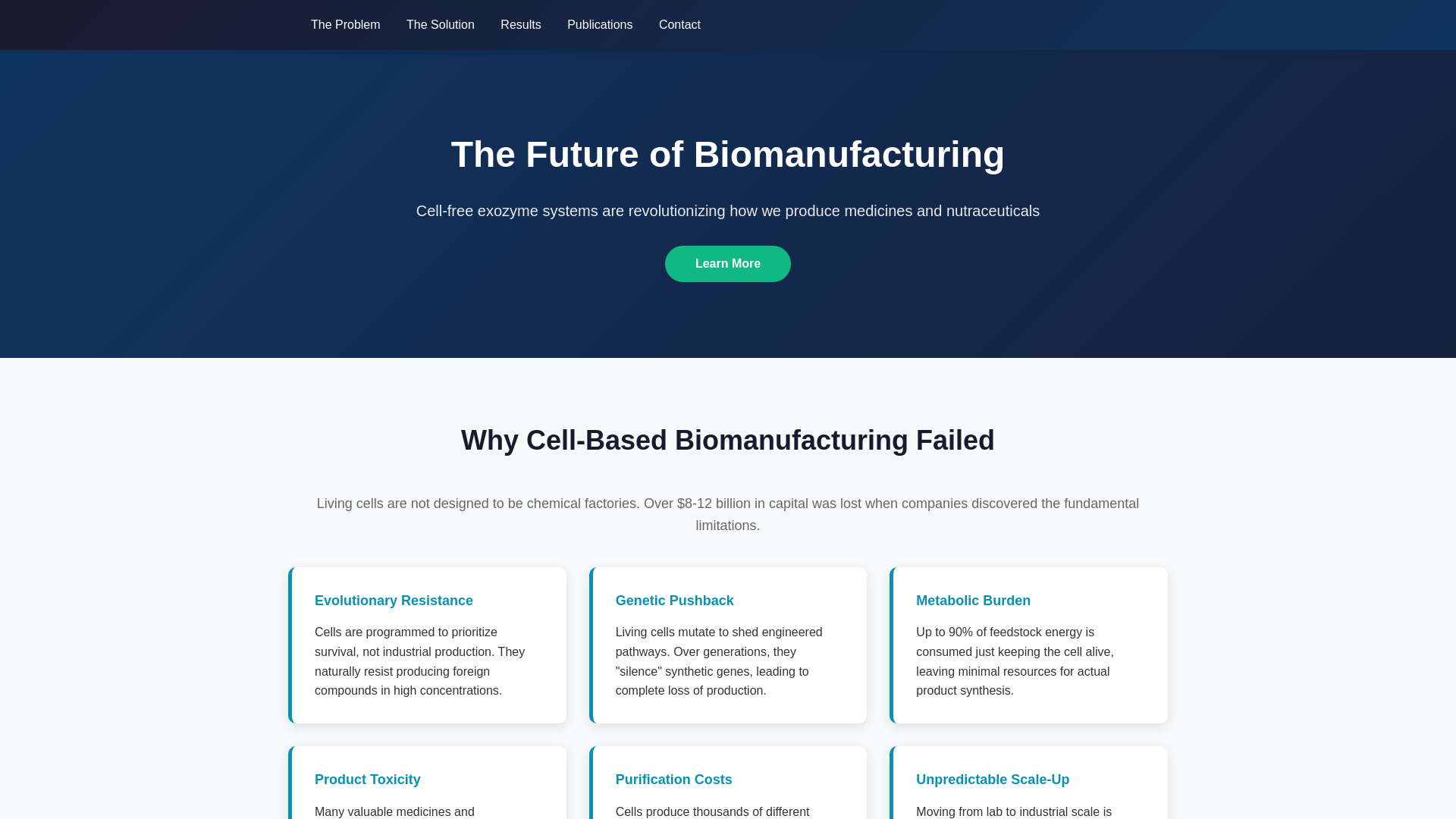 website screenshot of https://cellfreeisthefutureofbiomanifacturing.com