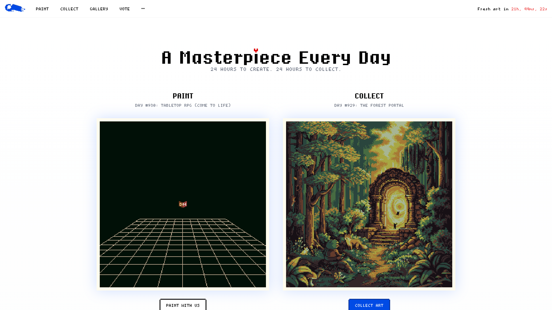 website screenshot of https://basepaint.xyz/