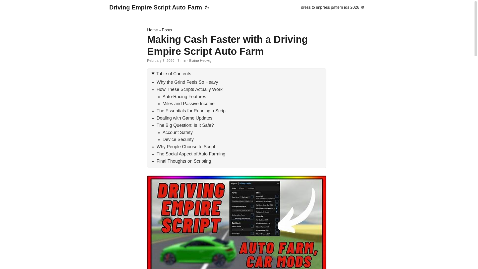 website screenshot of https://driving-empire-script-auto-farm.pages.dev/