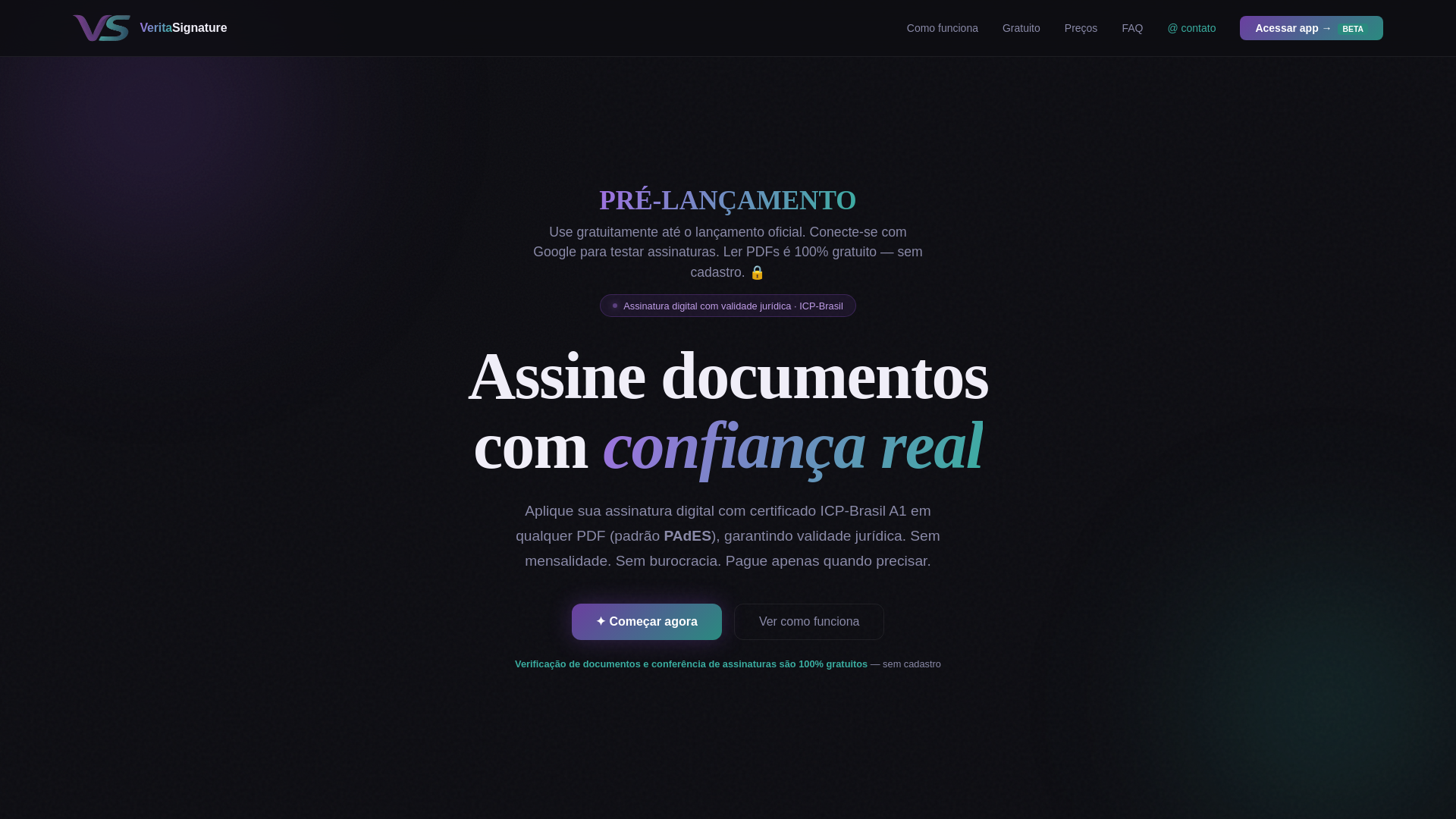 website screenshot of https://veritasignature.com.br/