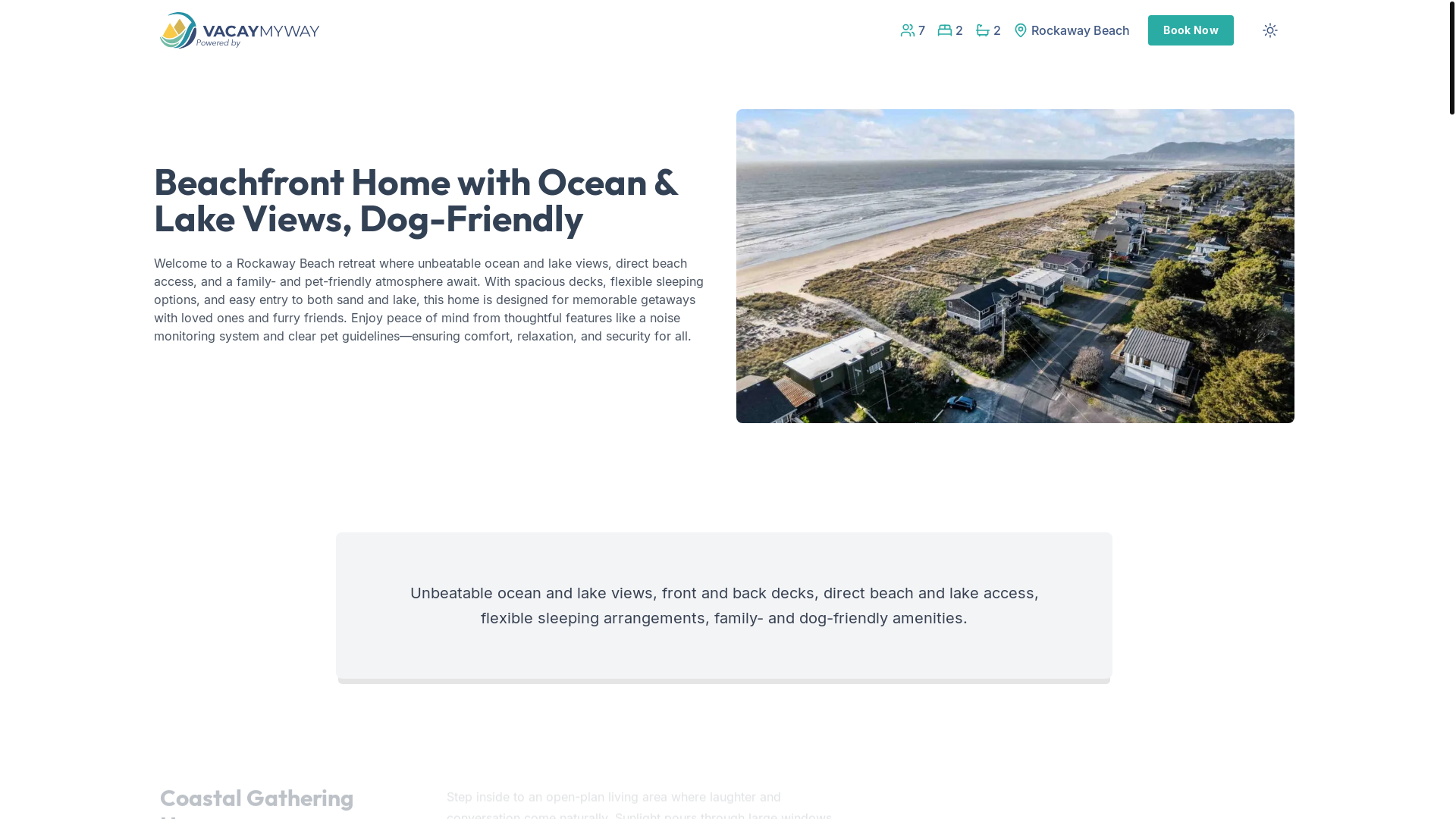 website screenshot of https://peacefulcoast.vacations/