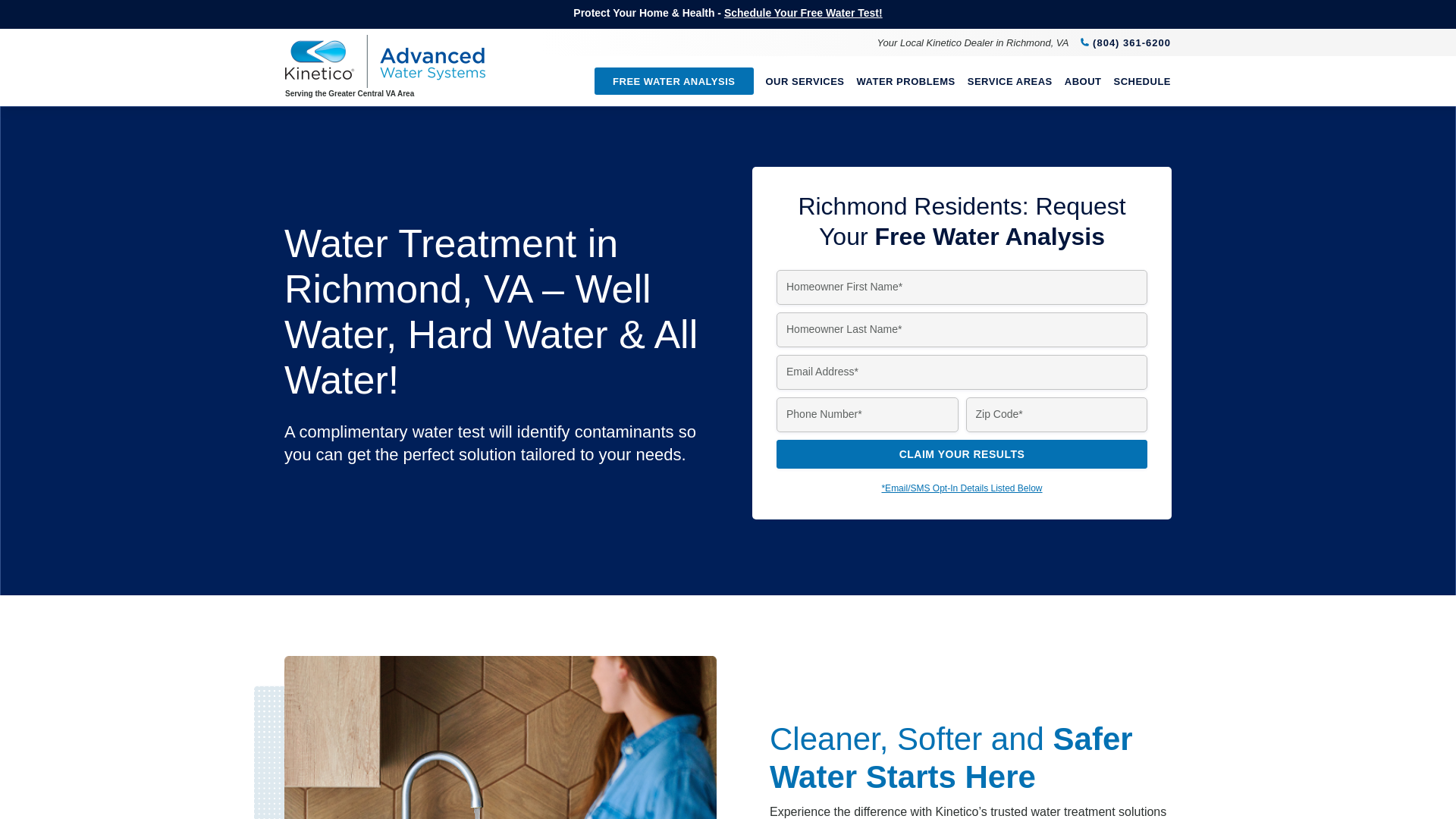 website screenshot of https://kineticowaterrichmond.com