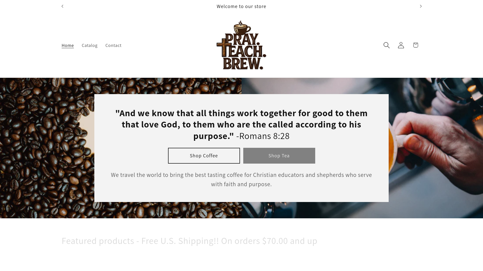 website screenshot of https://prayteachbrew.com/