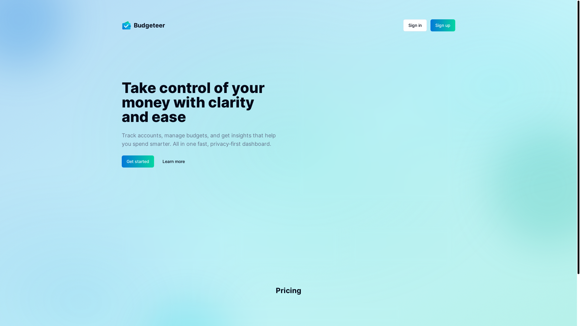website screenshot of https://budgeteerpro.io/
