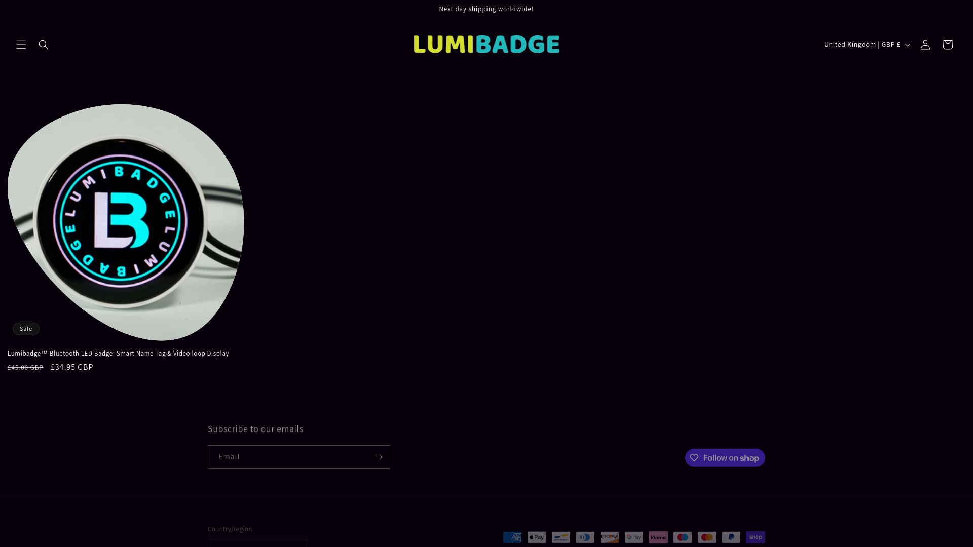 website screenshot of https://lumibadge.co.uk/