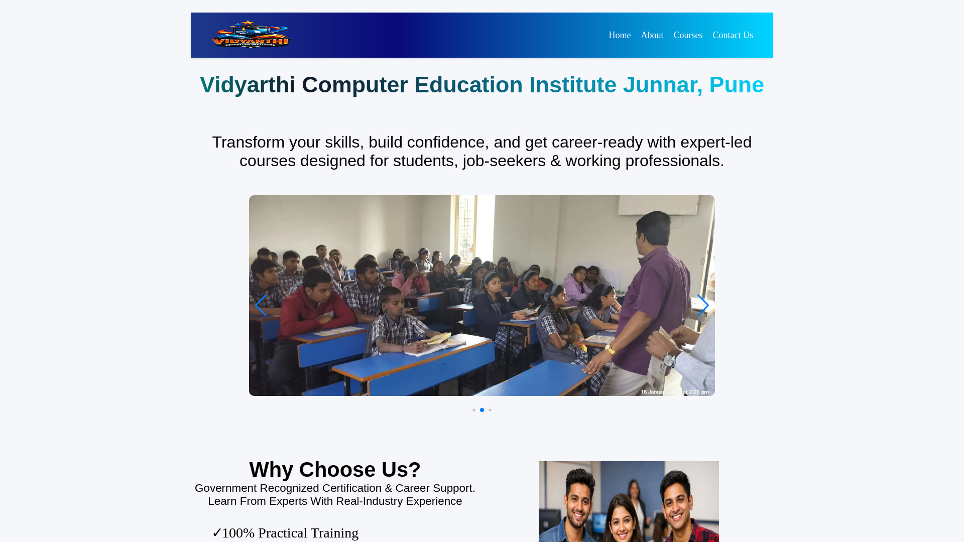 website screenshot of https://vidyarthicomputerjunnar.in/
