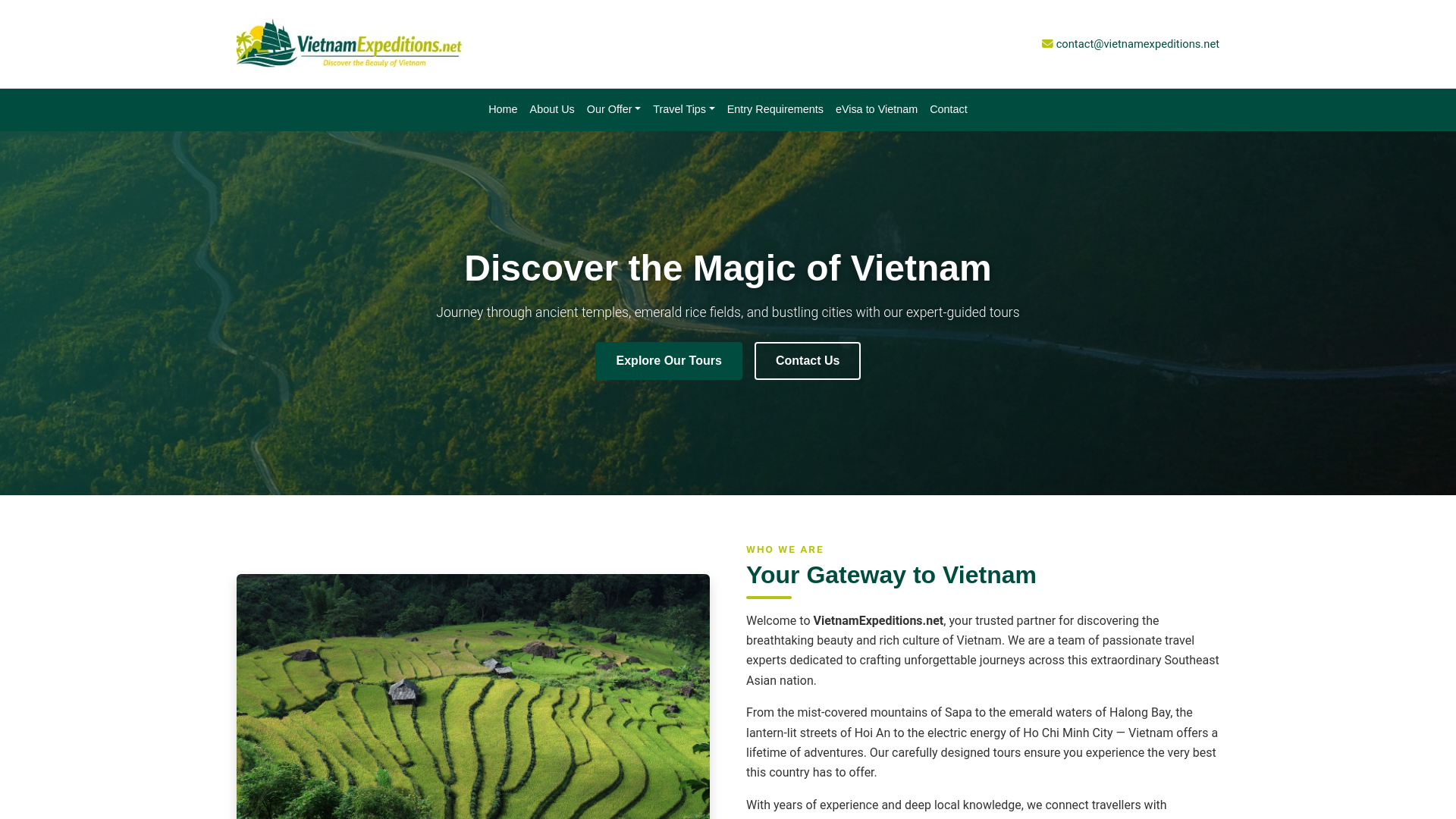 website screenshot of https://vietnamexpeditions.net