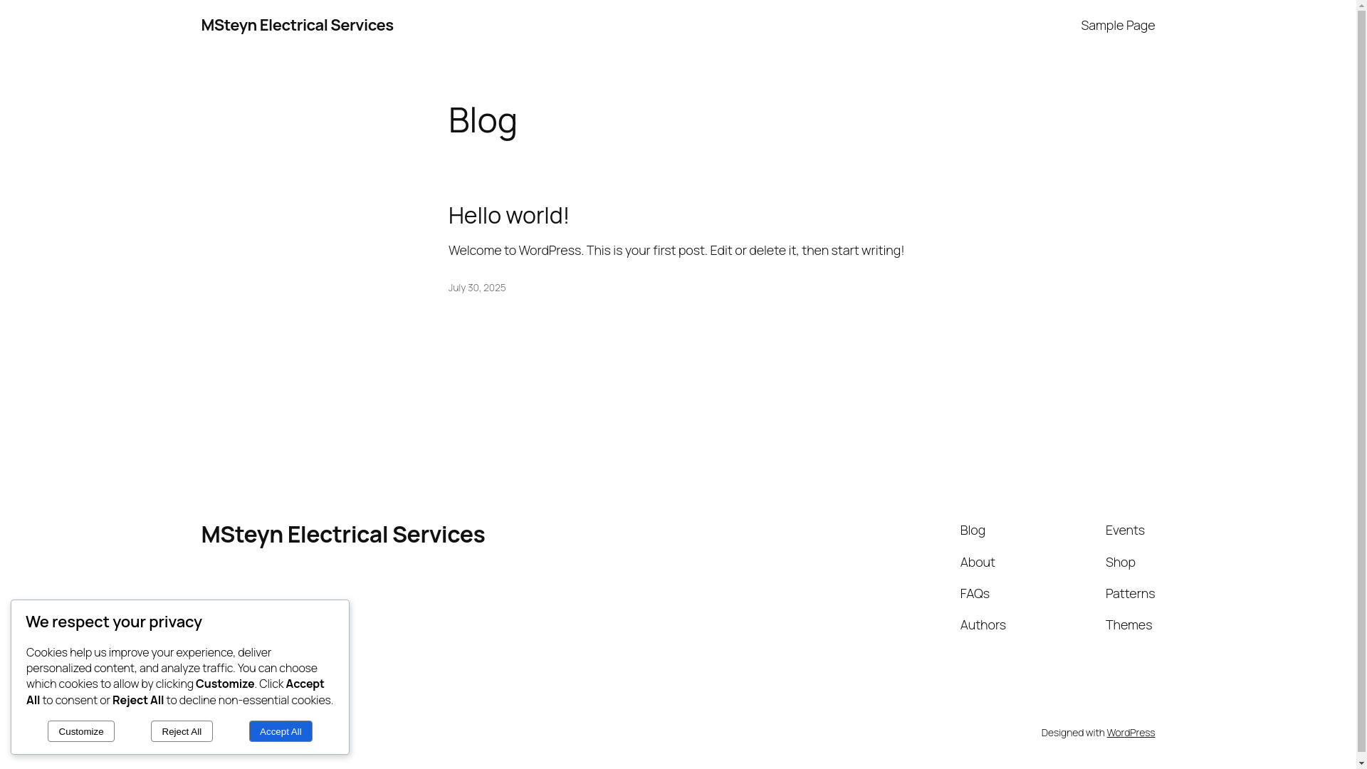 website screenshot of https://msteynelectrical.co.za/