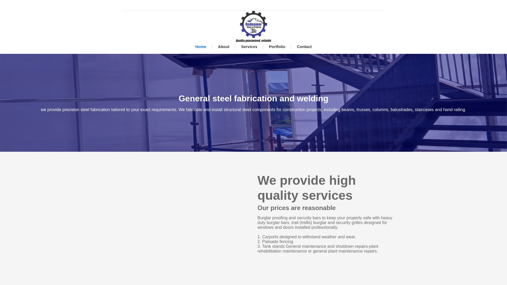 website screenshot of https://redeemersteel.co.za