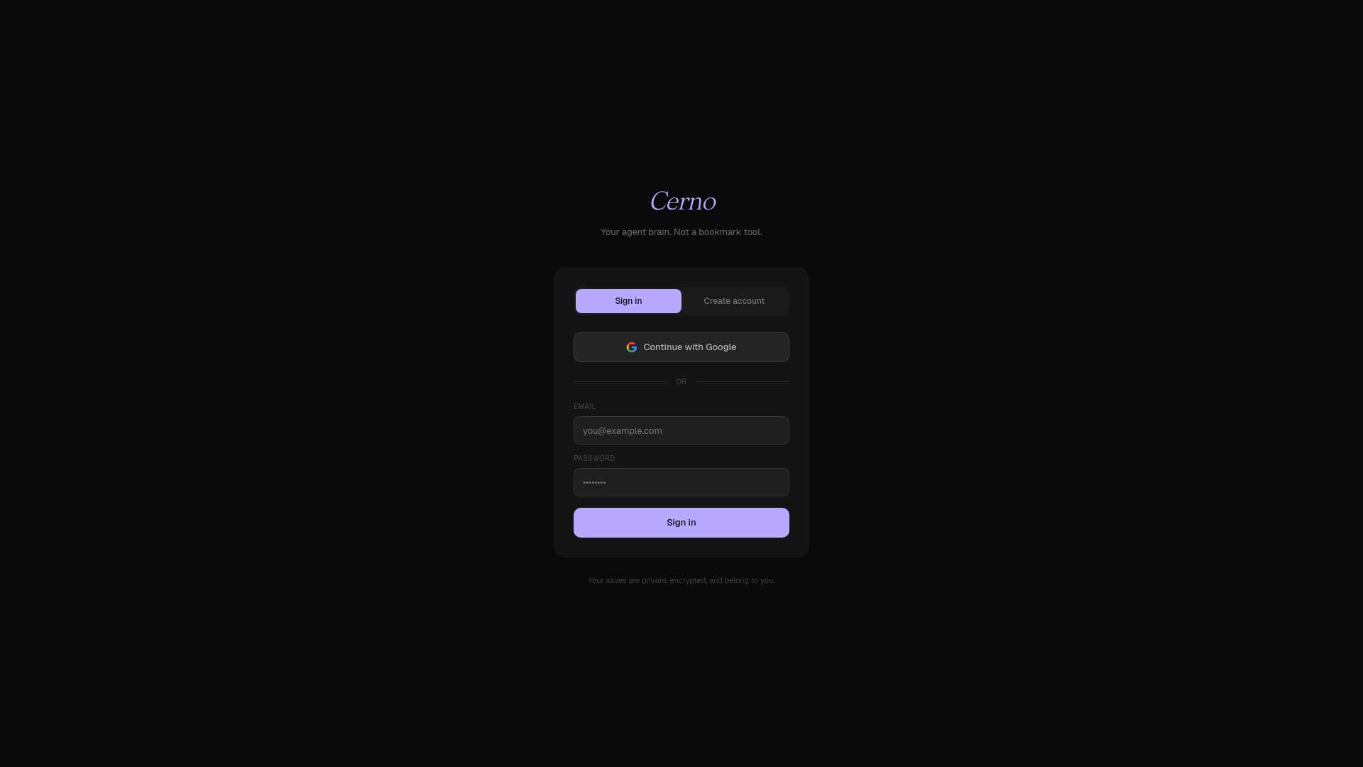 website screenshot of https://trycerno.com/