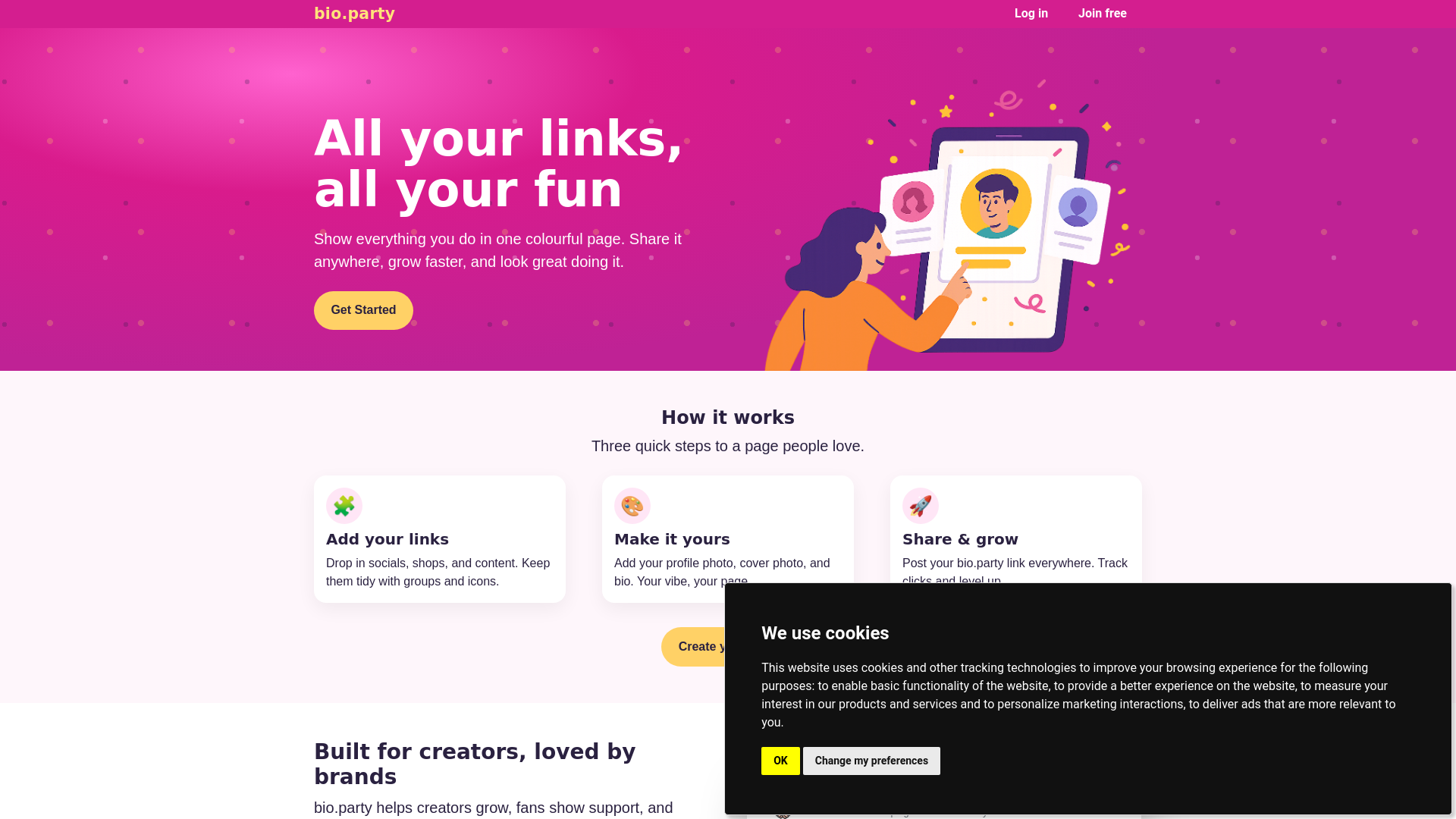 website screenshot of https://allmylinks.page/