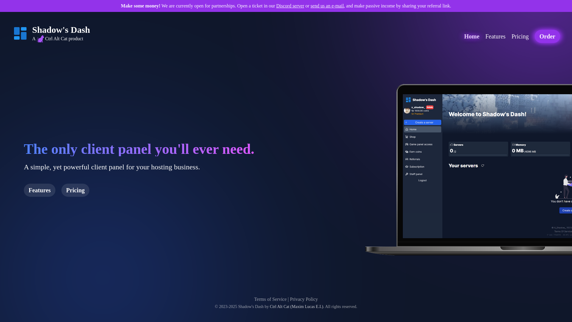 website screenshot of https://shadowsdash.pages.dev/