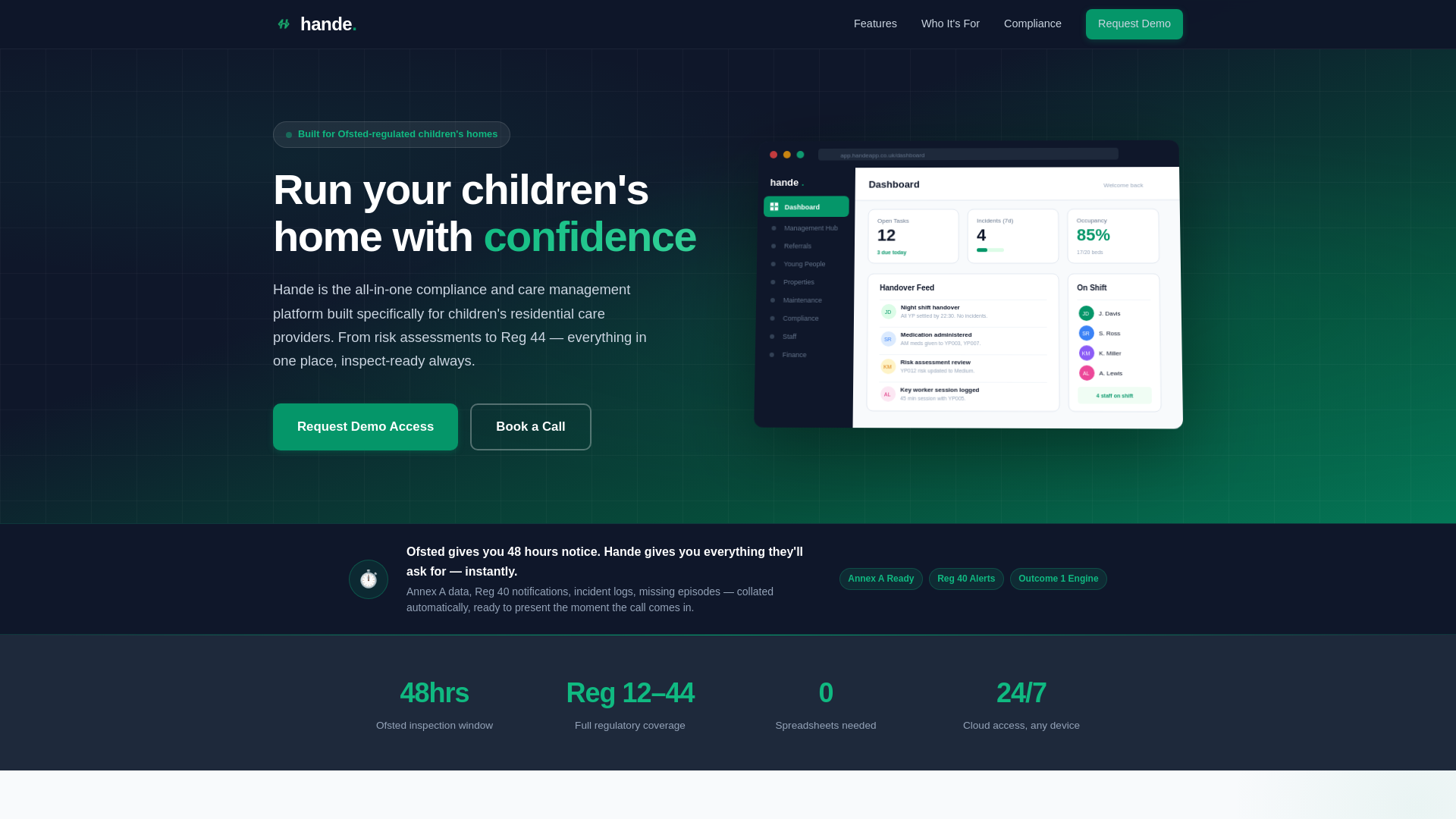 website screenshot of https://handeapp.co.uk/