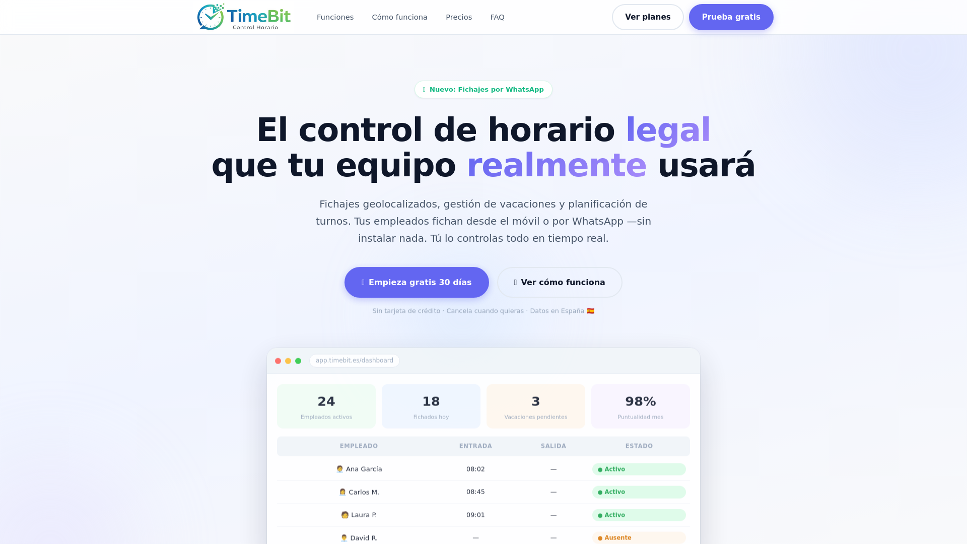 website screenshot of https://timebit.es/