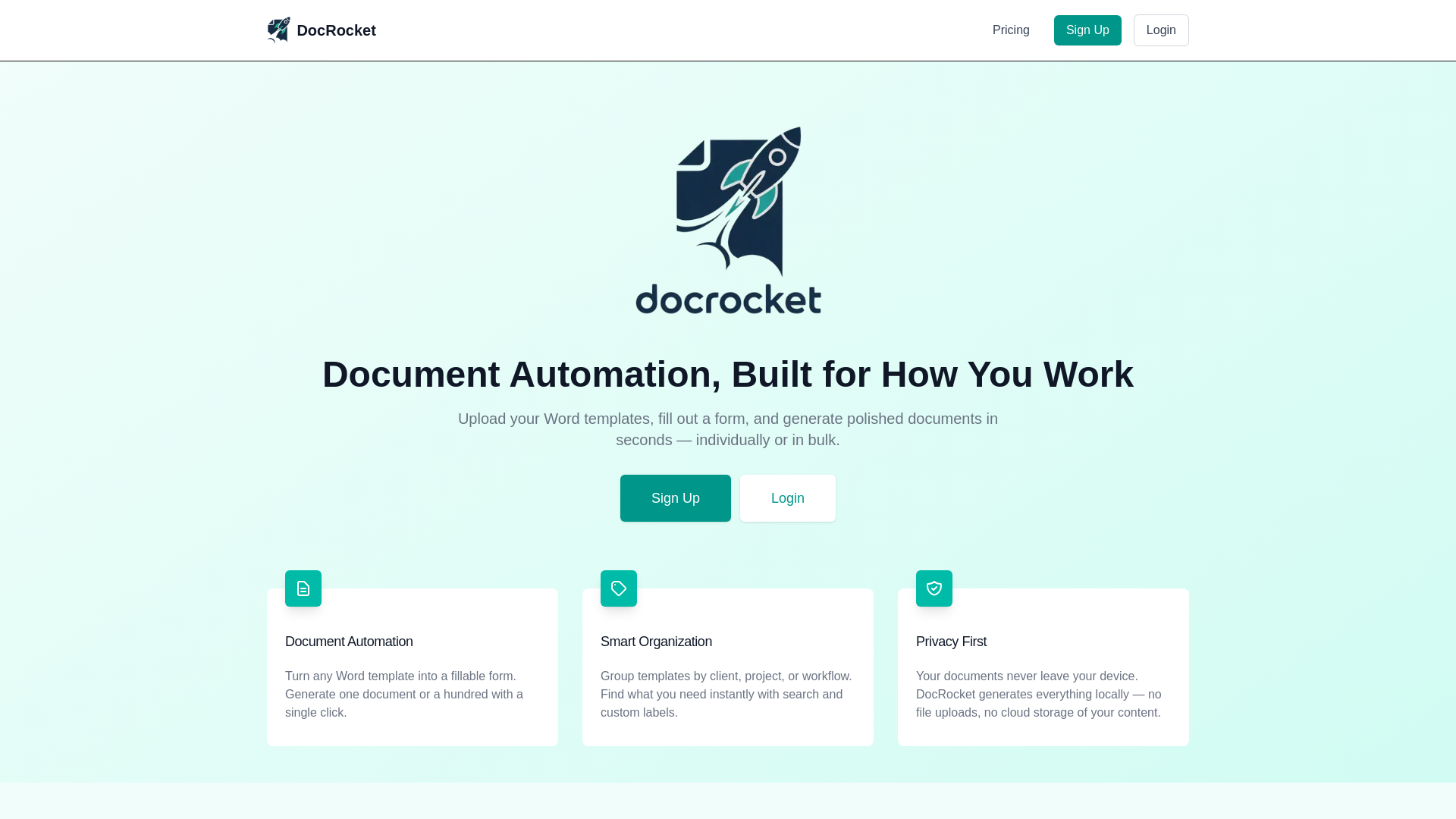website screenshot of https://docrocket.app/