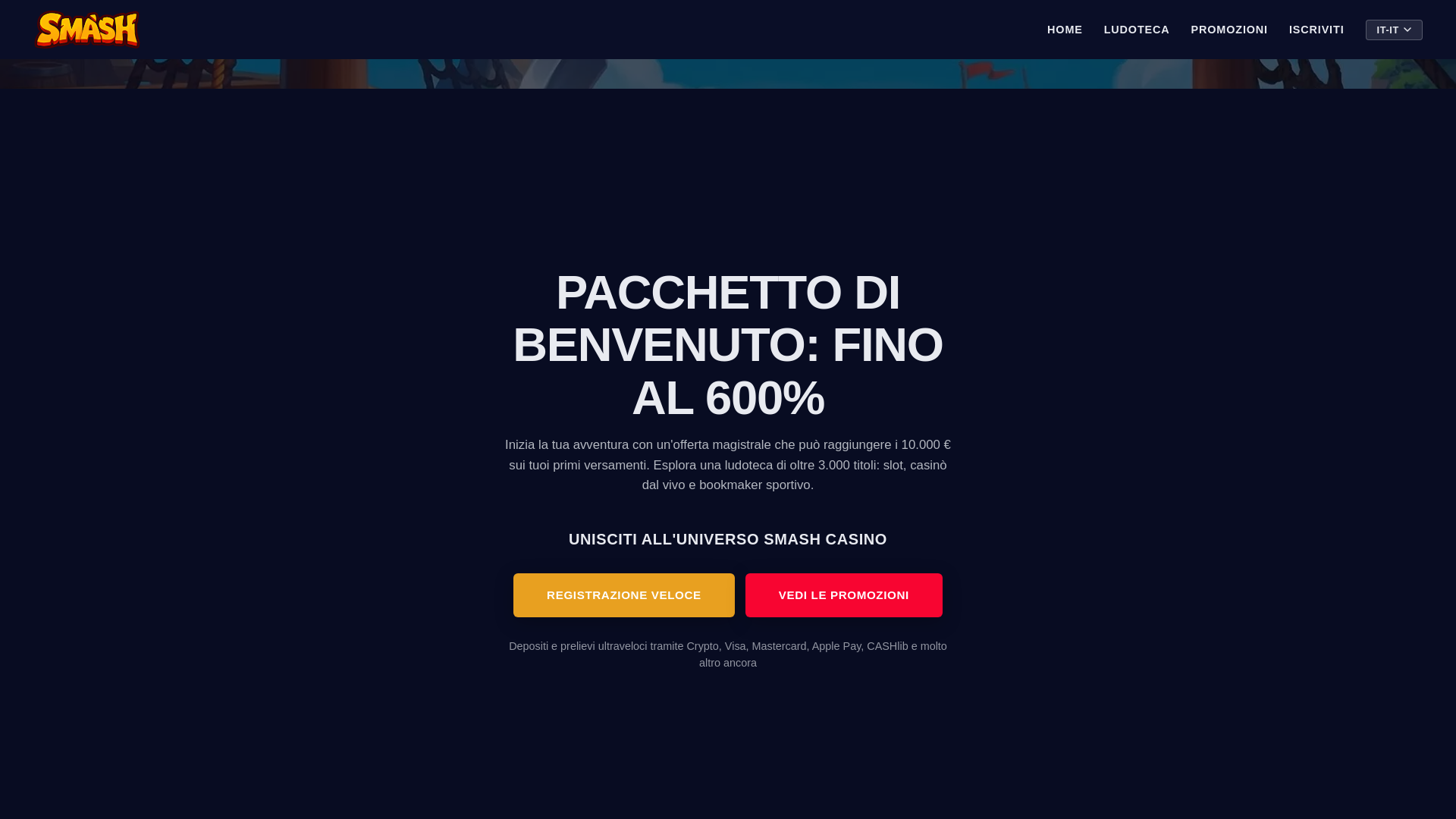 website screenshot of https://smash-casino.it/