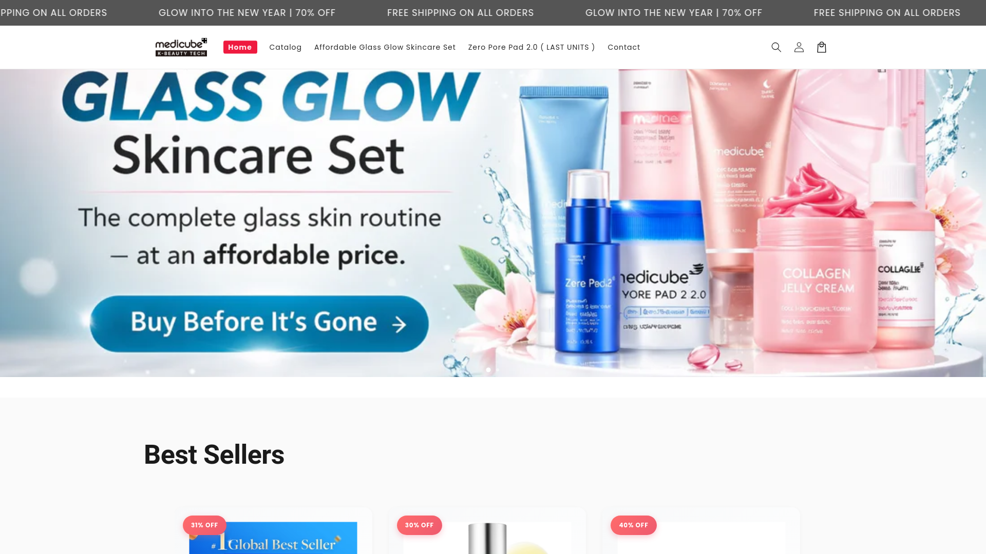 website screenshot of https://medicube-stores.com