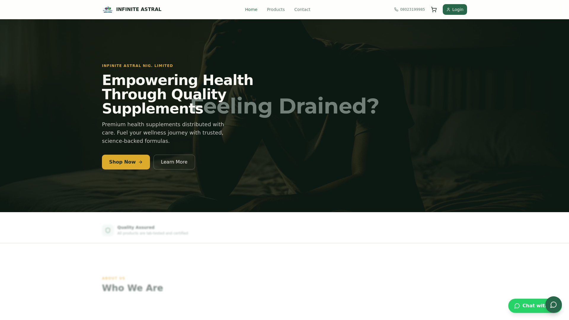 website screenshot of https://infiniteastral.com