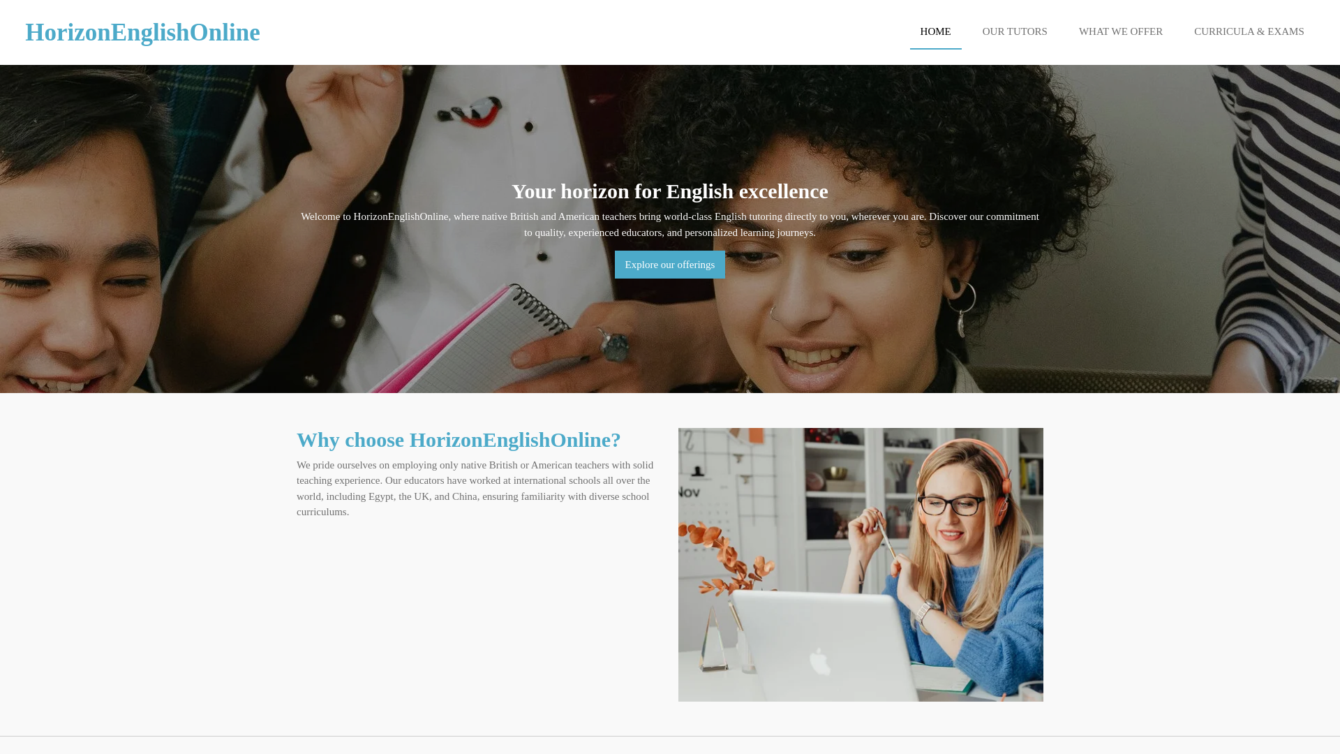 website screenshot of https://horizonenglishonline.net/
