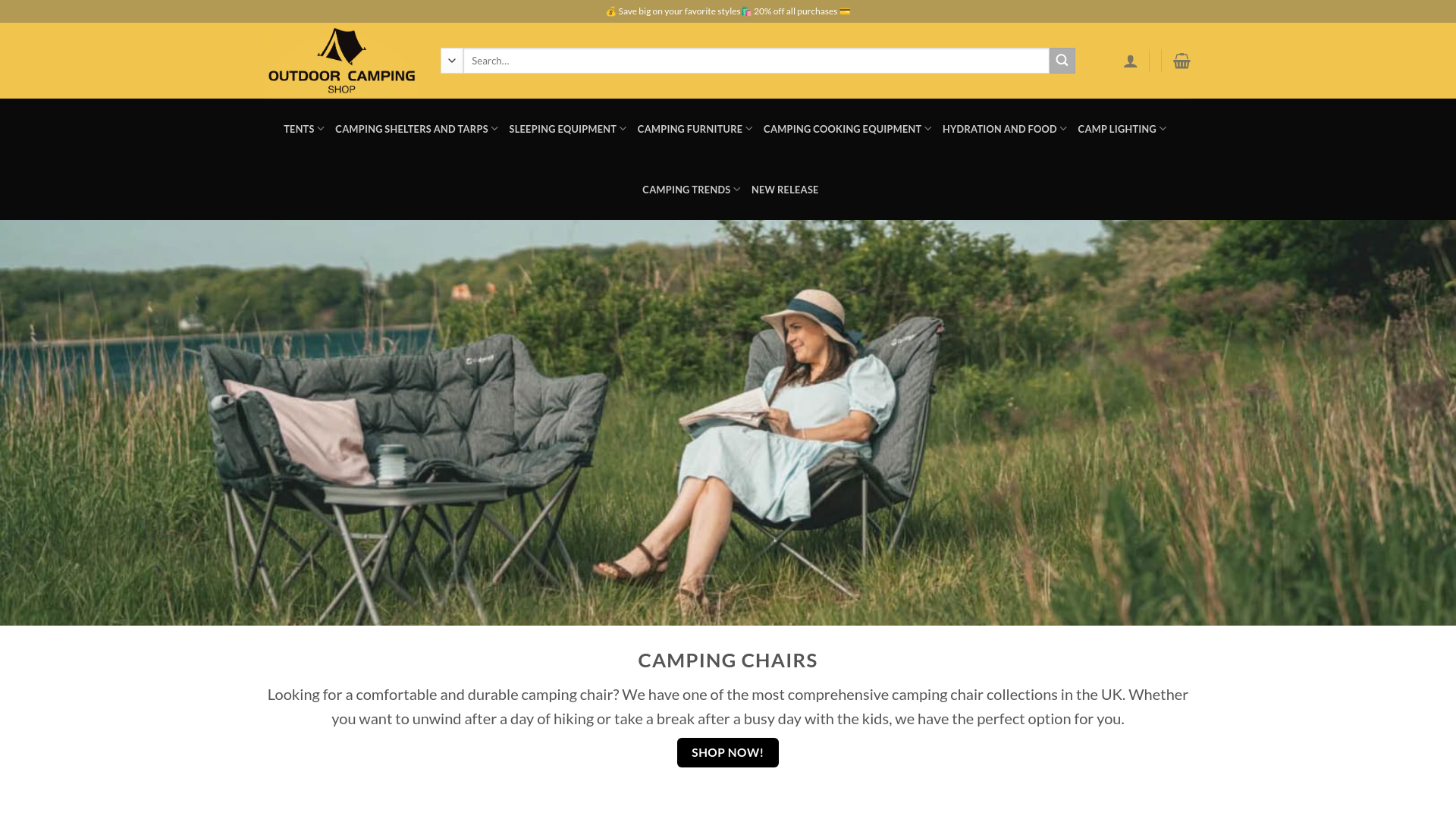 website screenshot of https://wildcampingstores.com