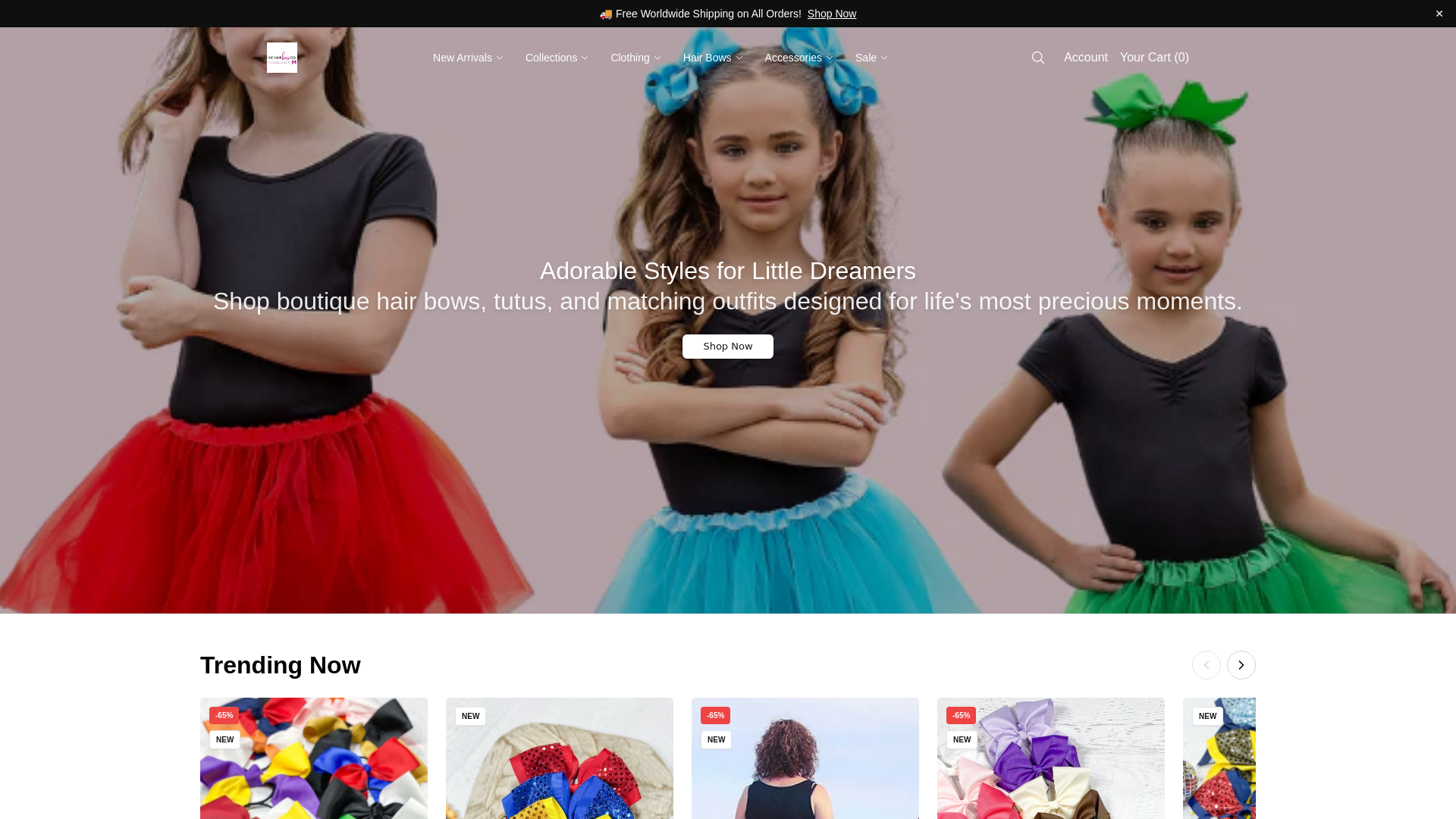 website screenshot of https://thehairbowcompanyonline.shop/