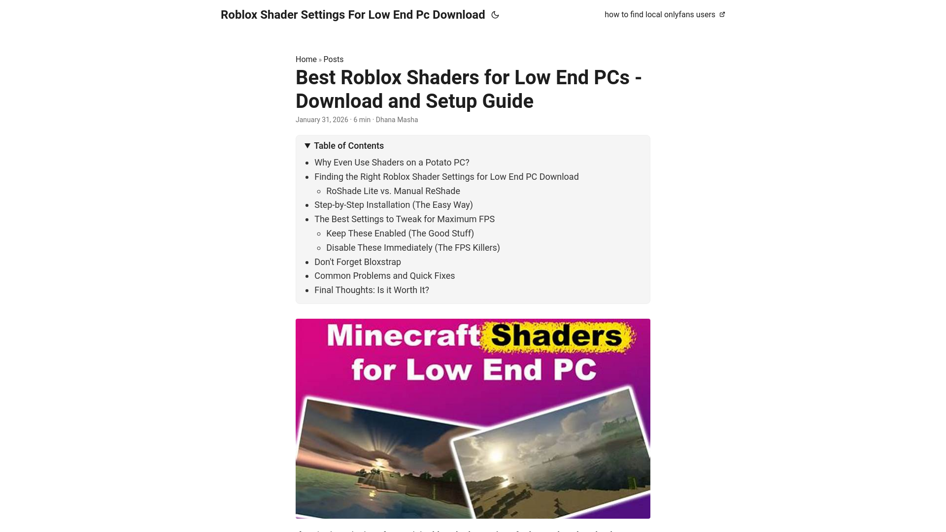 website screenshot of https://robloxshadersettingsforlowendpcdownload.pages.dev/