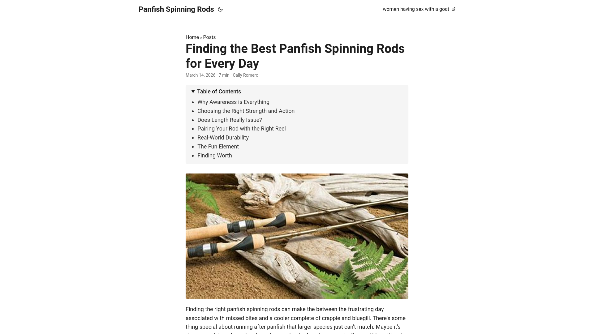 website screenshot of https://panfish-spinning-rods.pages.dev/