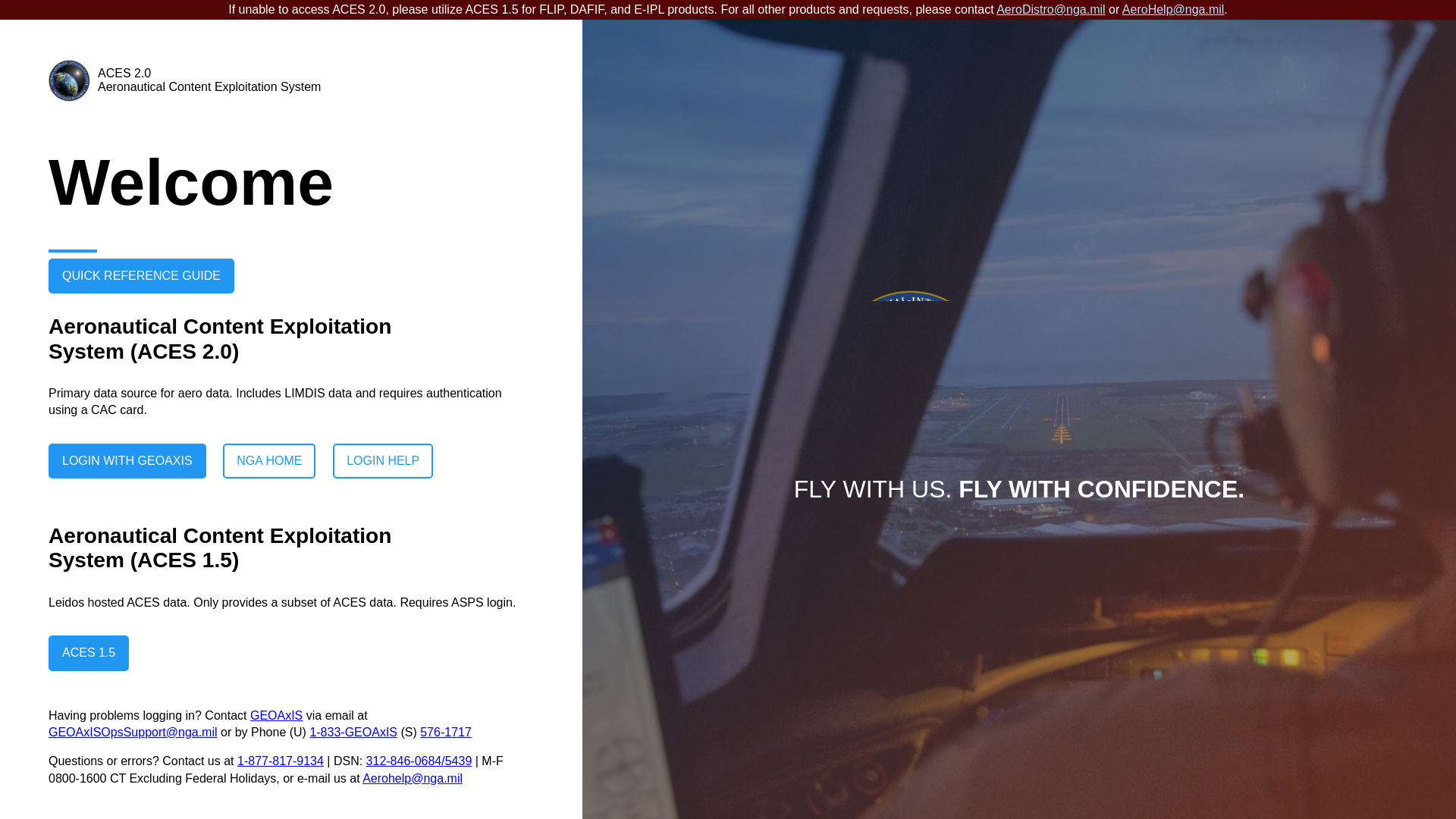 website screenshot of https://aeronautical.nga.mil