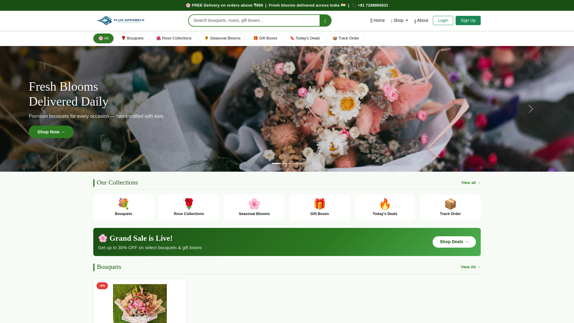 website screenshot of https://fluxapparelsenterprises.in