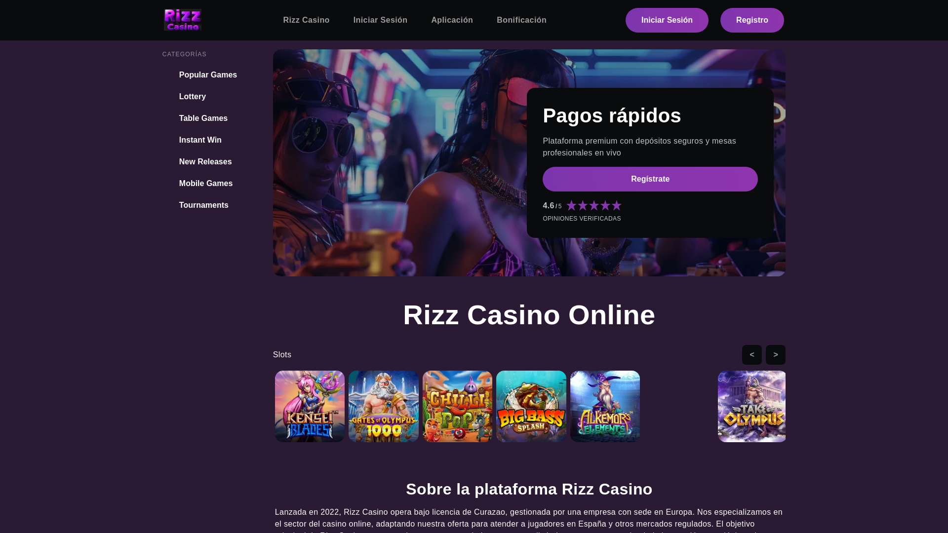 website screenshot of https://rizzcasinospain-com.pages.dev/