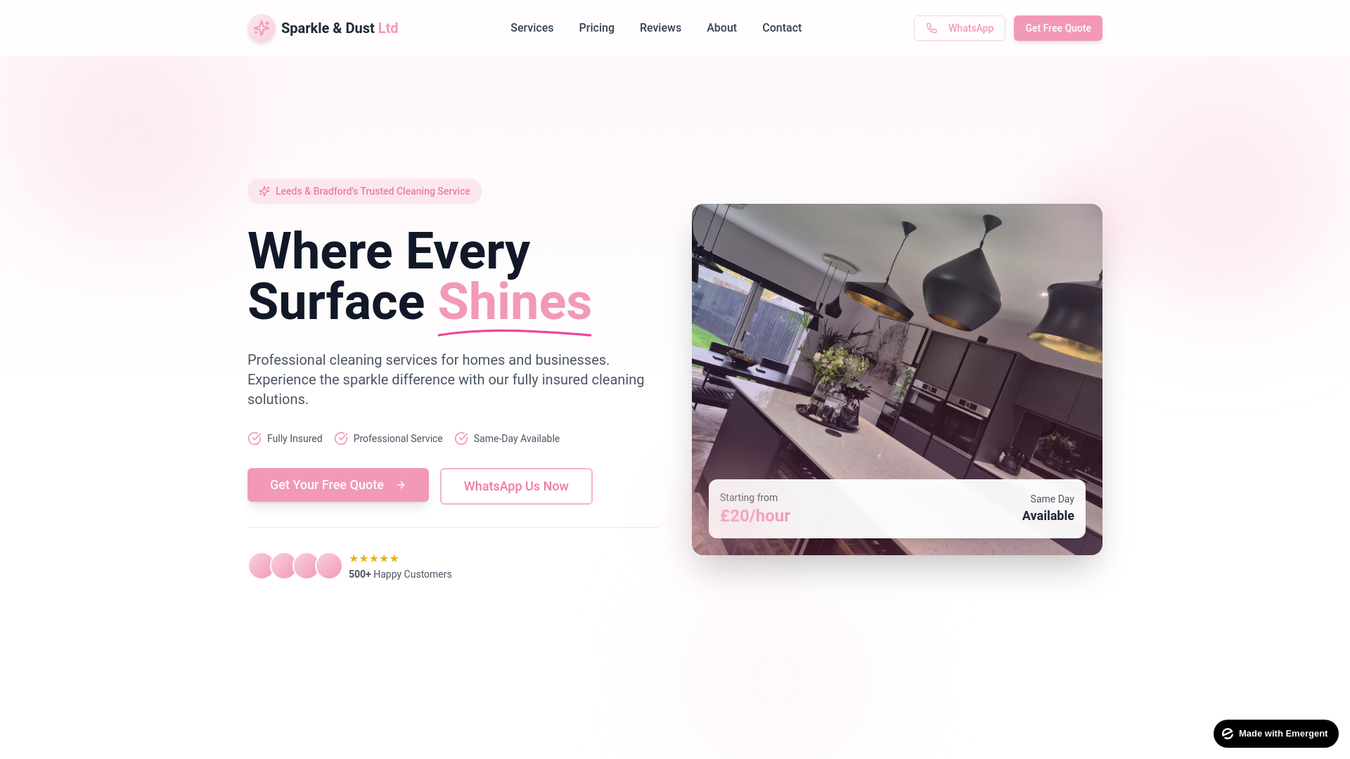 website screenshot of https://sparkleanddustltd.com